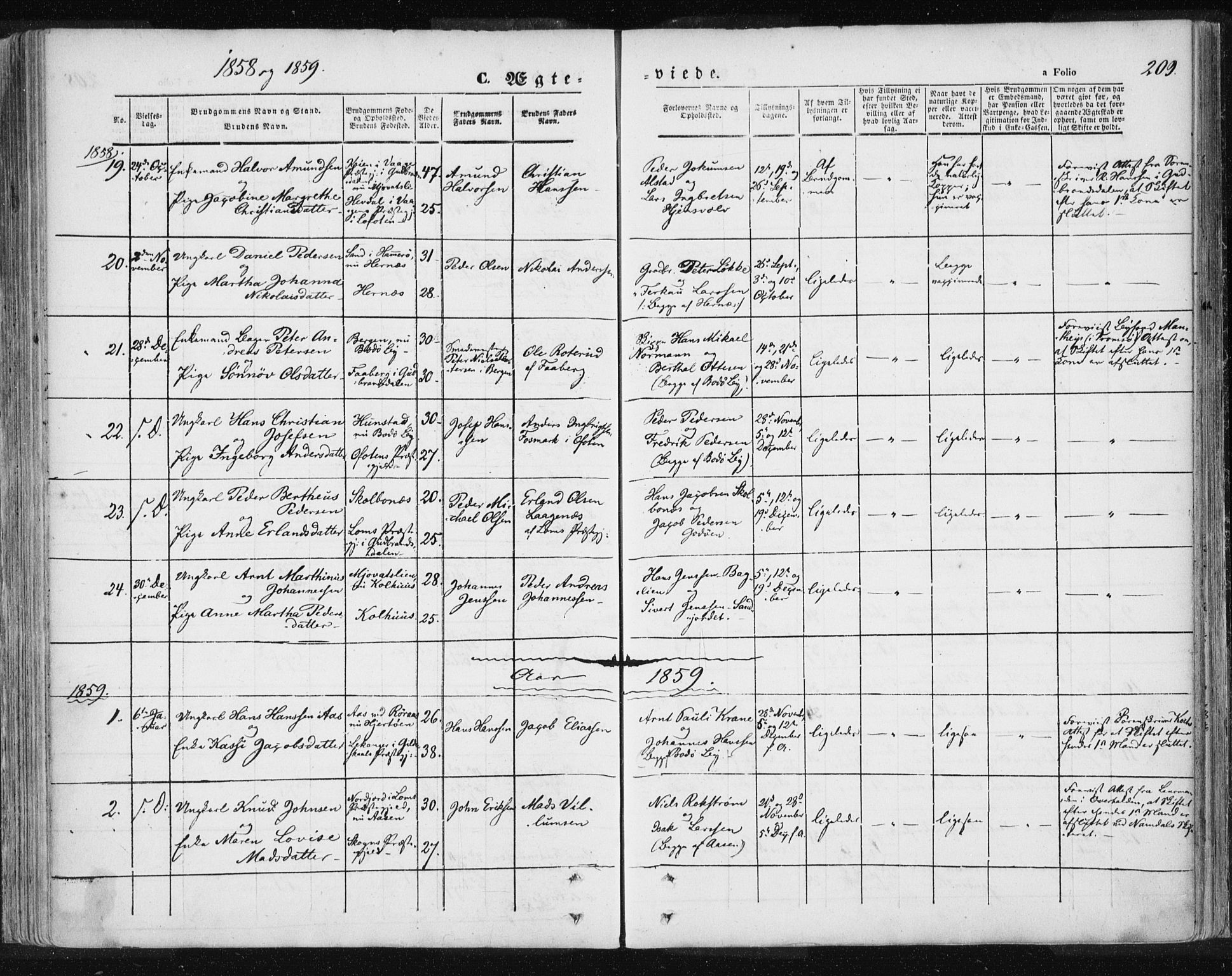 Ministerialprotokoller, klokkerbøker og fødselsregistre - Nordland, AV/SAT-A-1459/801/L0007: Parish register (official) no. 801A07, 1845-1863, p. 209