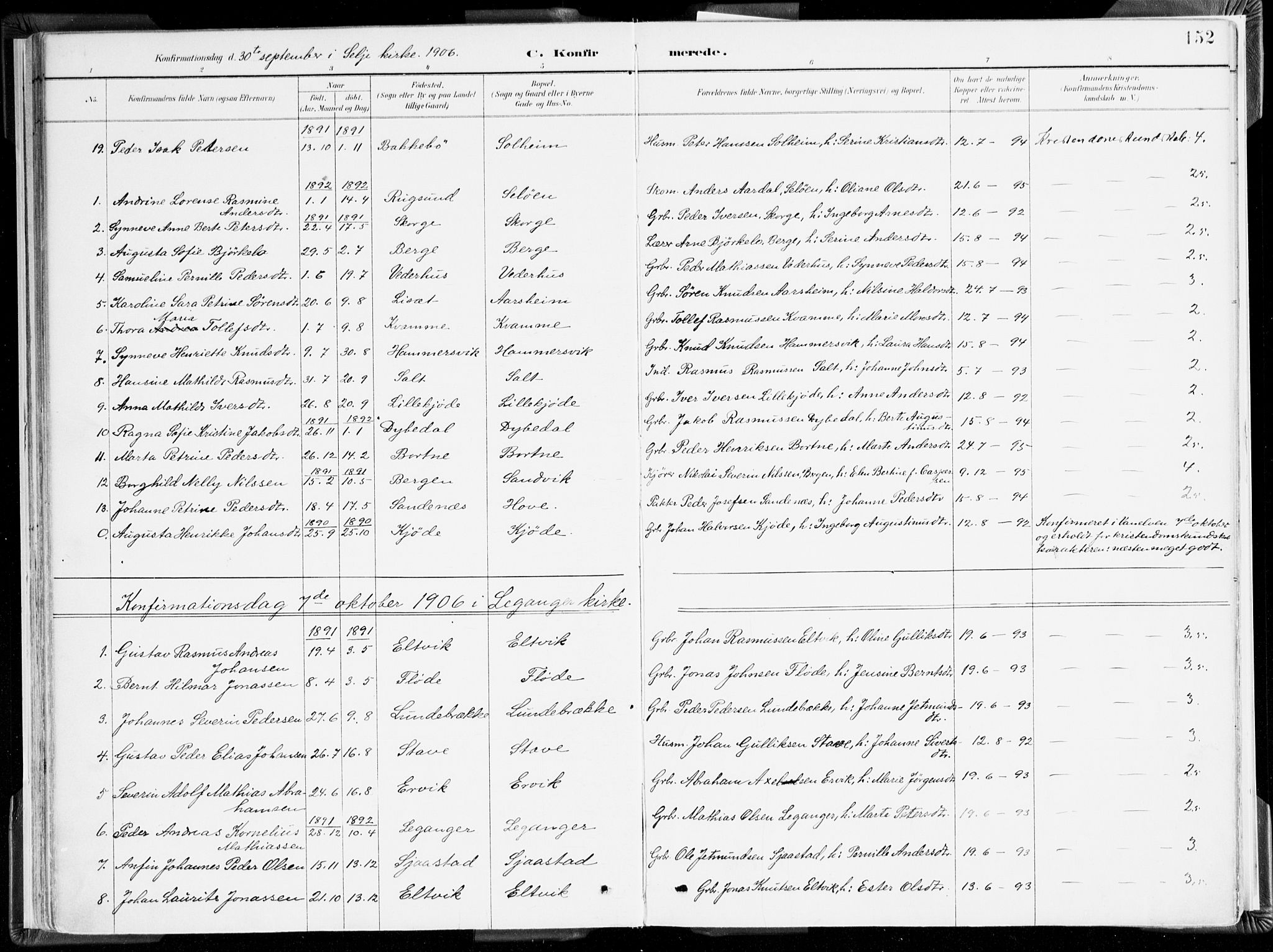 Selje sokneprestembete, SAB/A-99938/H/Ha/Haa/Haab: Parish register (official) no. B 2, 1891-1907, p. 152