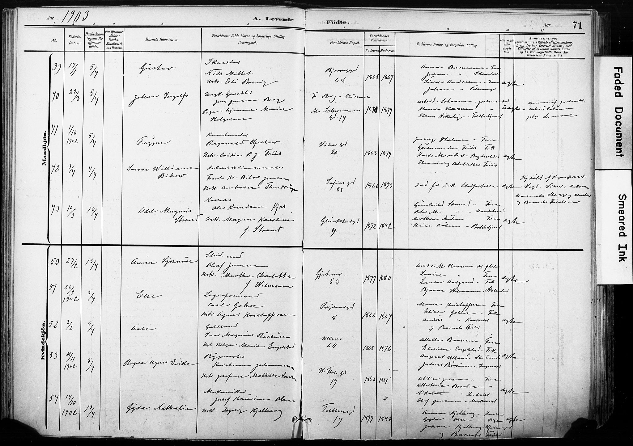 Gamle Aker prestekontor Kirkebøker, SAO/A-10617a/F/L0013: Parish register (official) no. 13, 1901-1908, p. 71