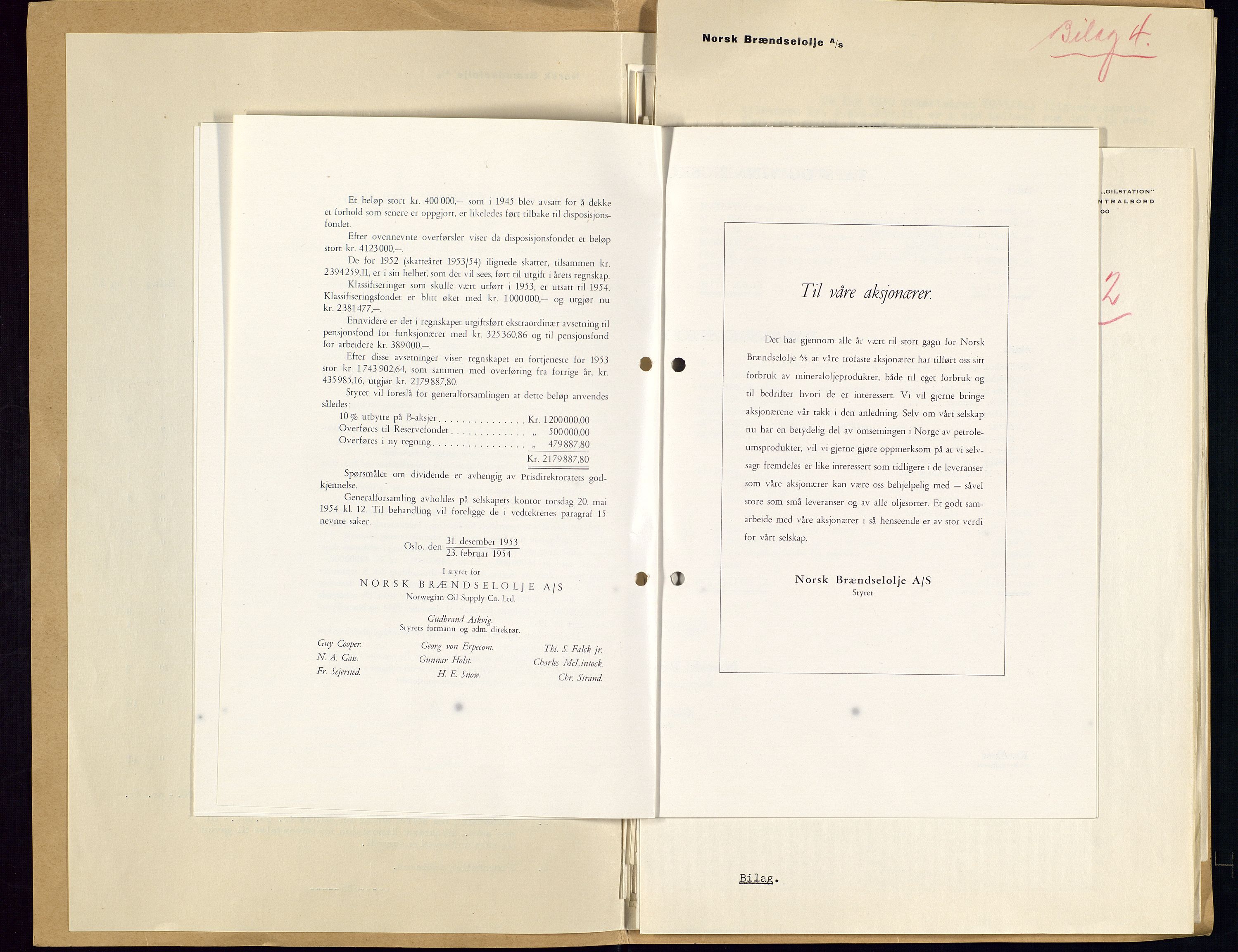 PA 1544 - Norsk Brændselolje A/S, AV/SAST-A-101965/1/A/Aa/L0007/0001: Generalforsamling / Ekstraordinær generalforsamling 1953, generalforsamling 1954, 1953-1954, p. 84