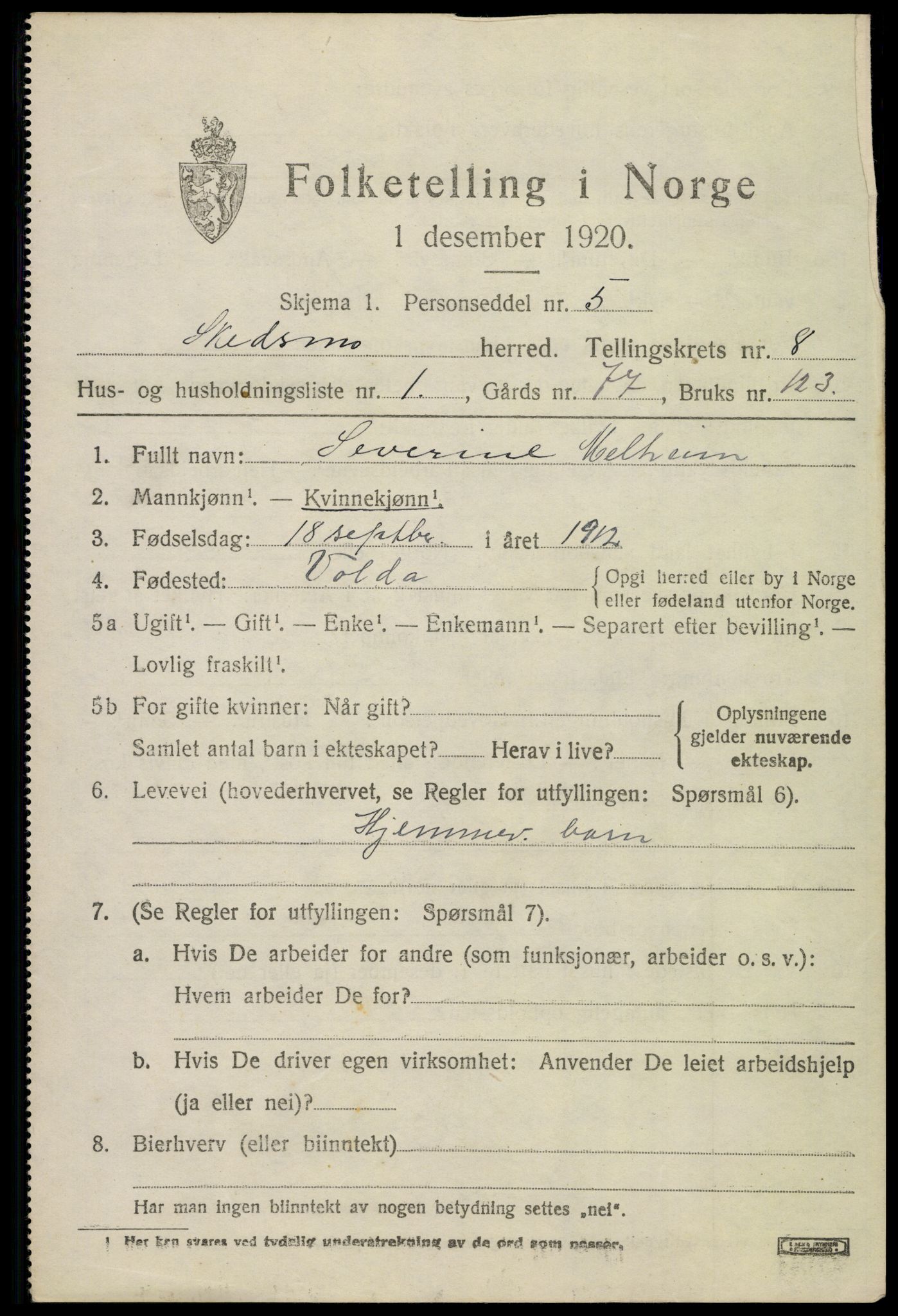 SAO, 1920 census for Skedsmo, 1920, p. 8763