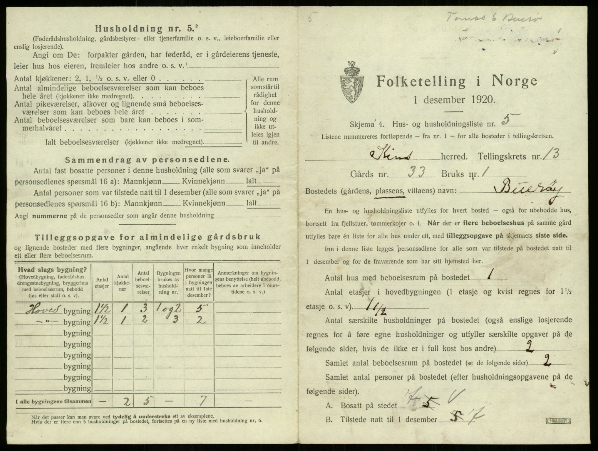 SAB, 1920 census for Kinn, 1920, p. 558