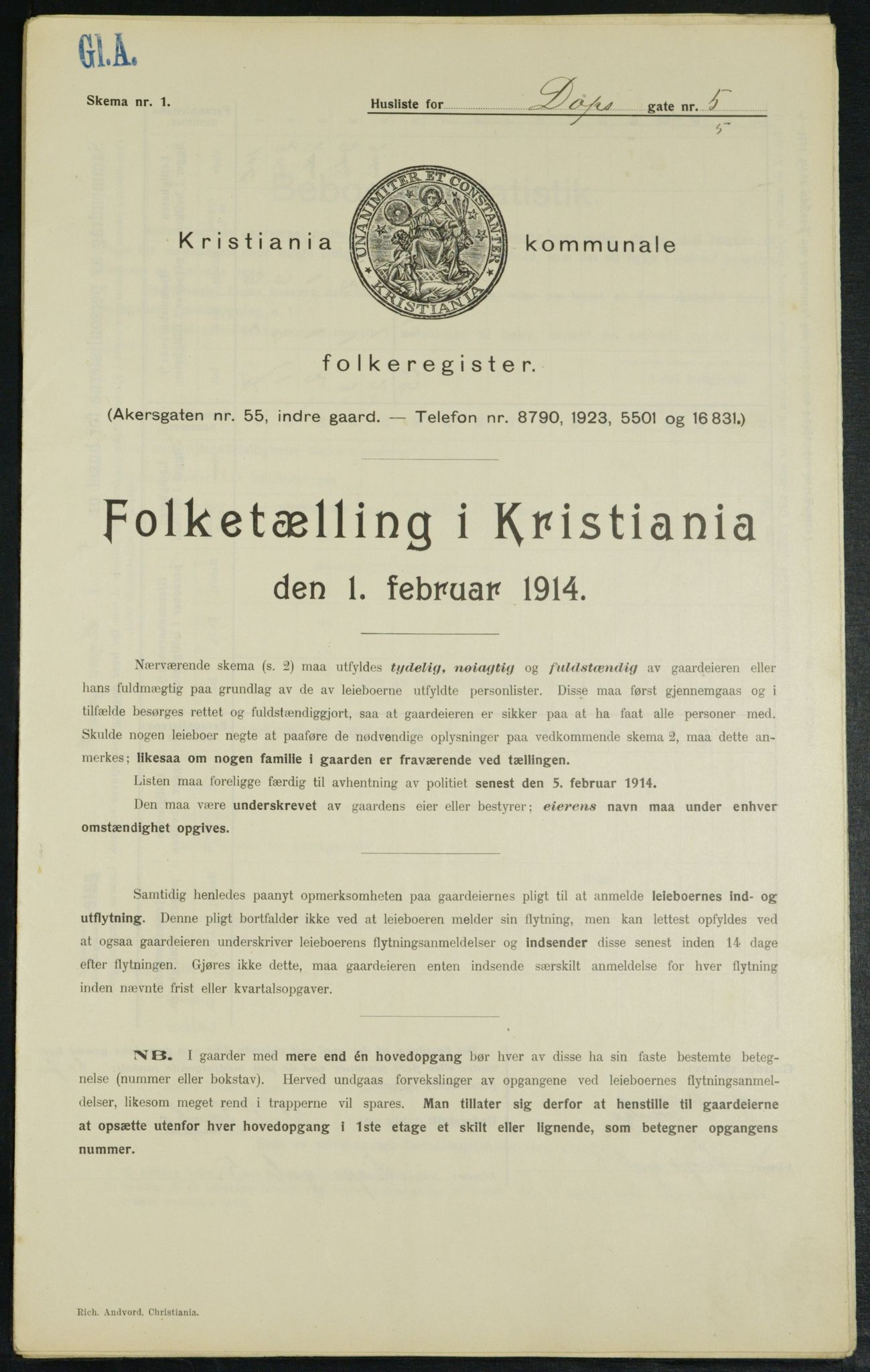 OBA, Municipal Census 1914 for Kristiania, 1914, p. 16045