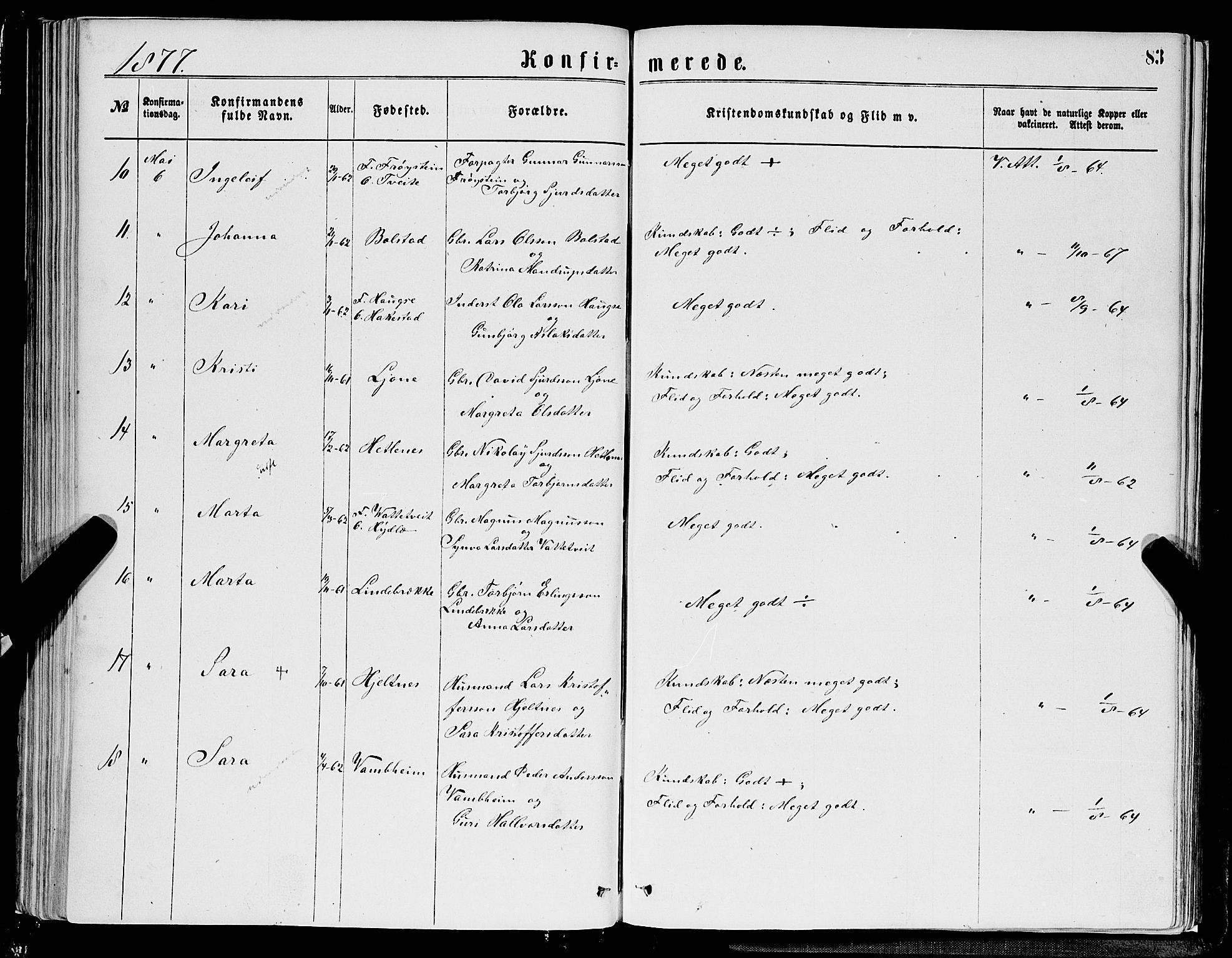 Ulvik sokneprestembete, SAB/A-78801/H/Hab: Parish register (copy) no. A 2, 1869-1882, p. 83