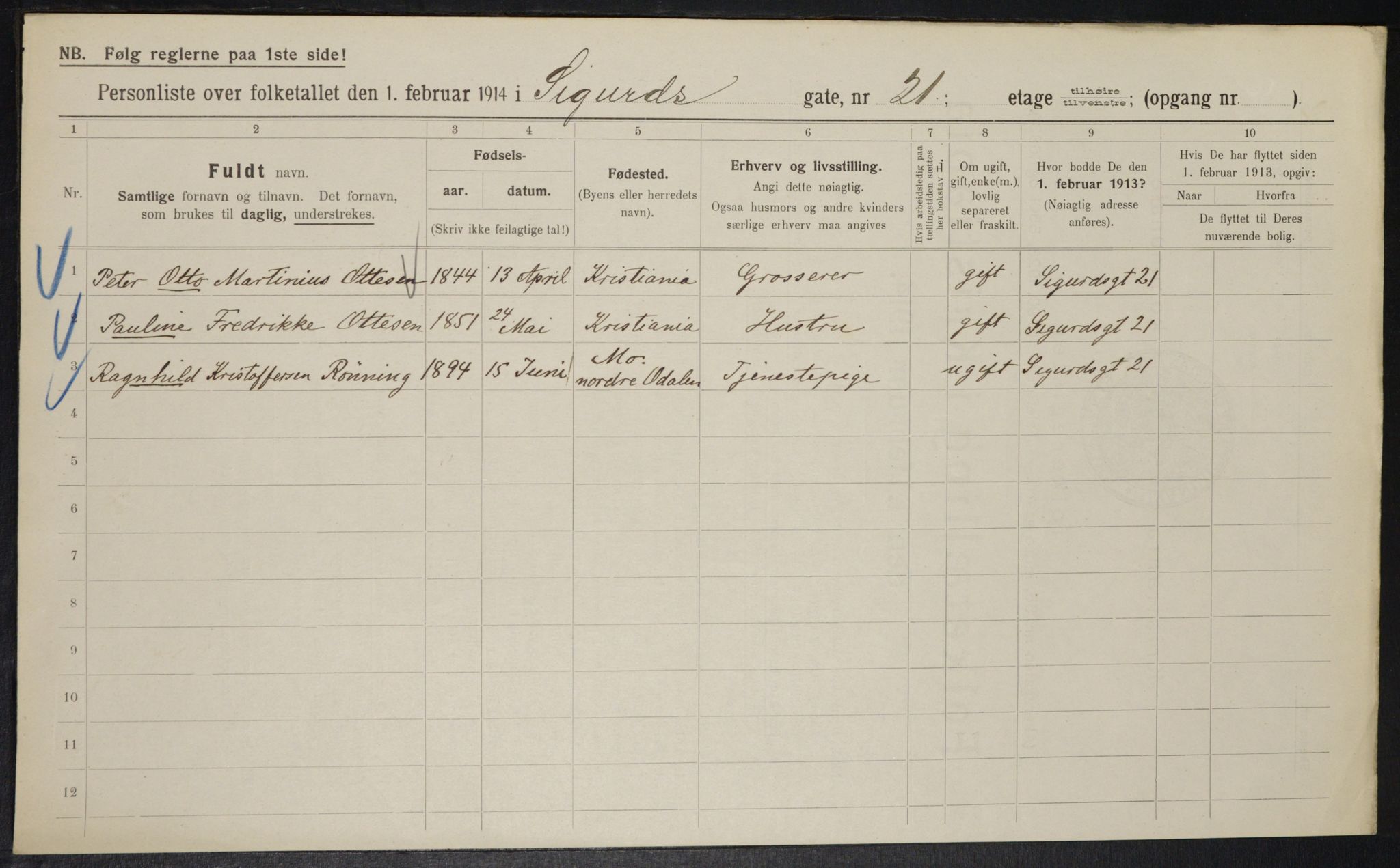 OBA, Municipal Census 1914 for Kristiania, 1914, p. 94962