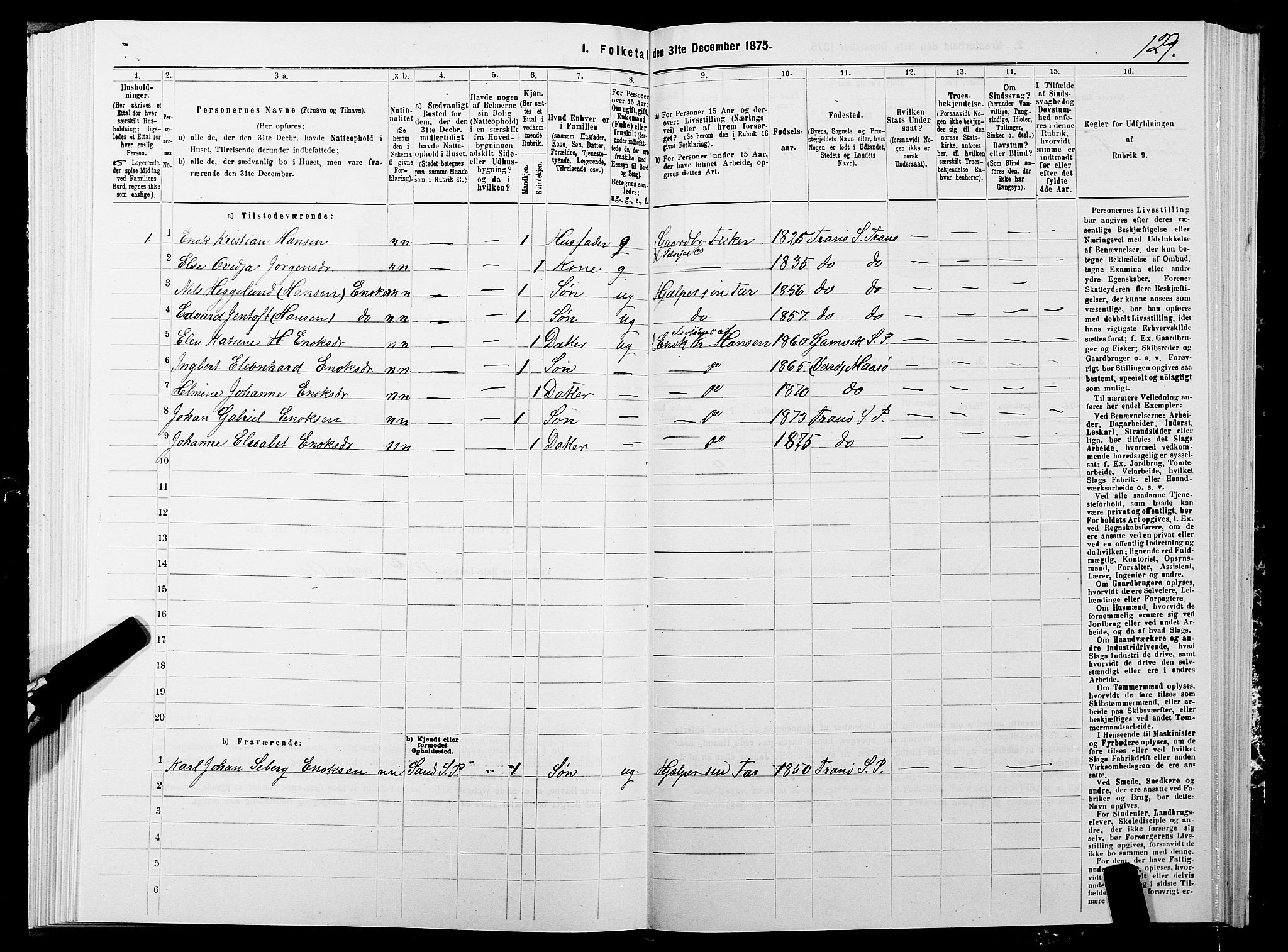 SATØ, 1875 census for 1927P Tranøy, 1875, p. 4129