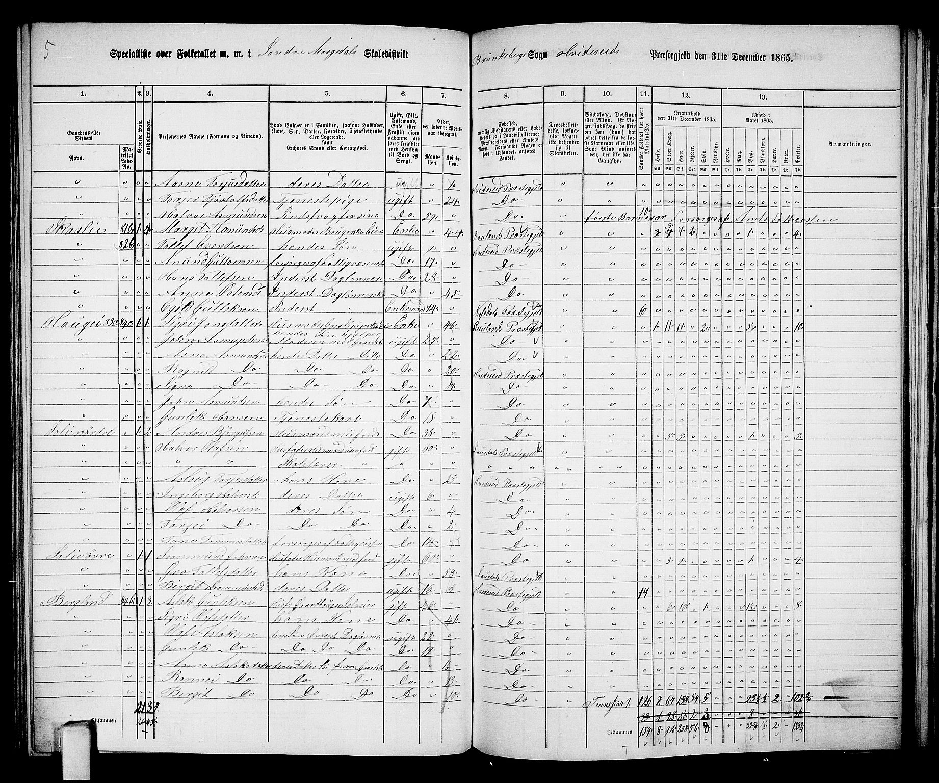 RA, 1865 census for Kviteseid, 1865, p. 100