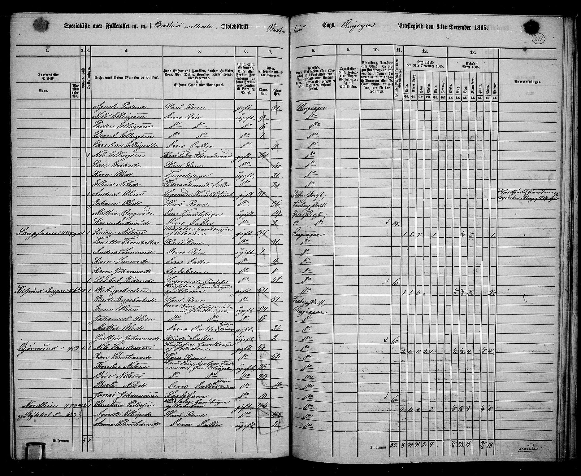 RA, 1865 census for Ringsaker, 1865, p. 450