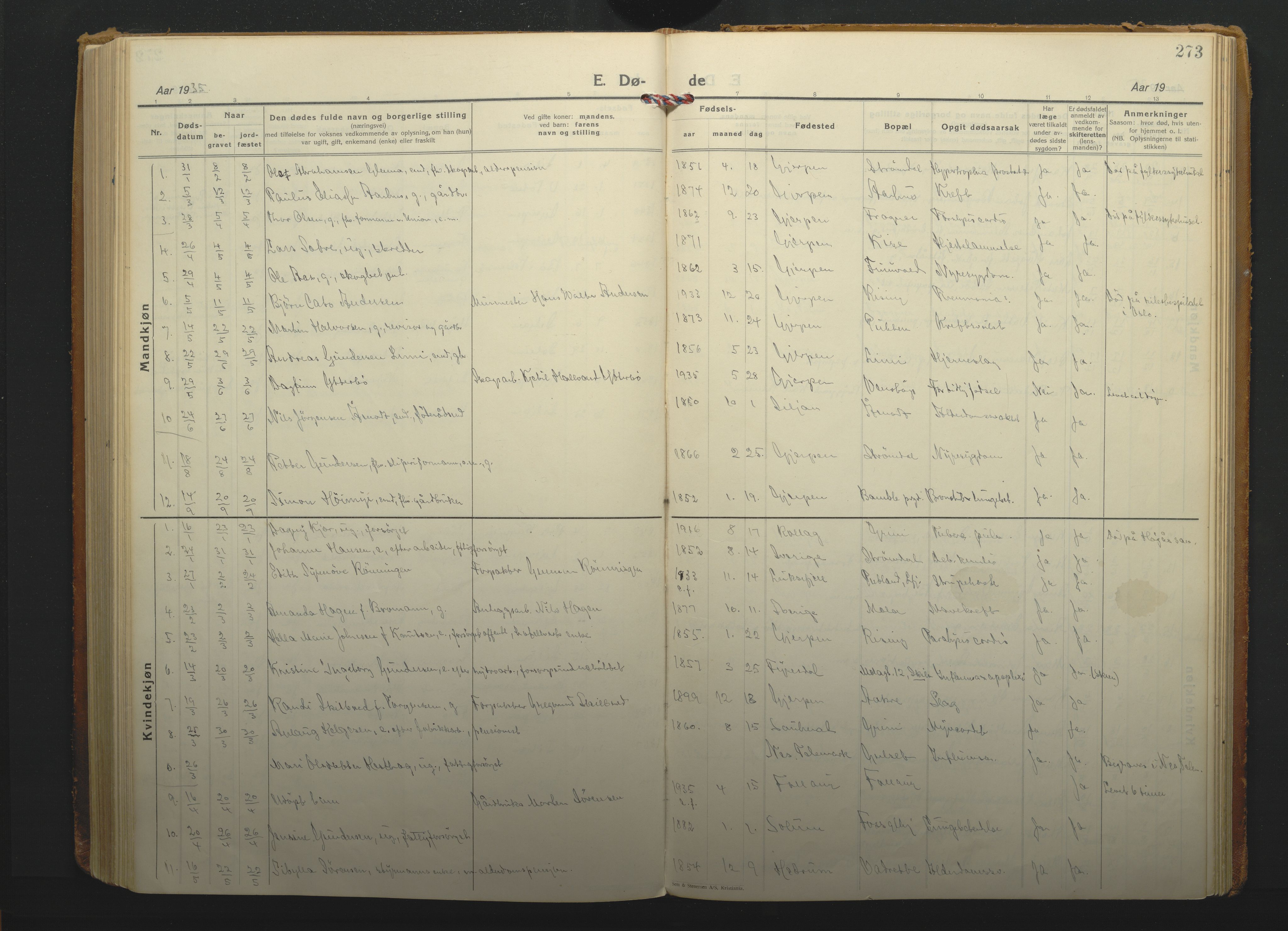 Gjerpen kirkebøker, SAKO/A-265/F/Fa/L0014: Parish register (official) no. I 14, 1925-1938, p. 273
