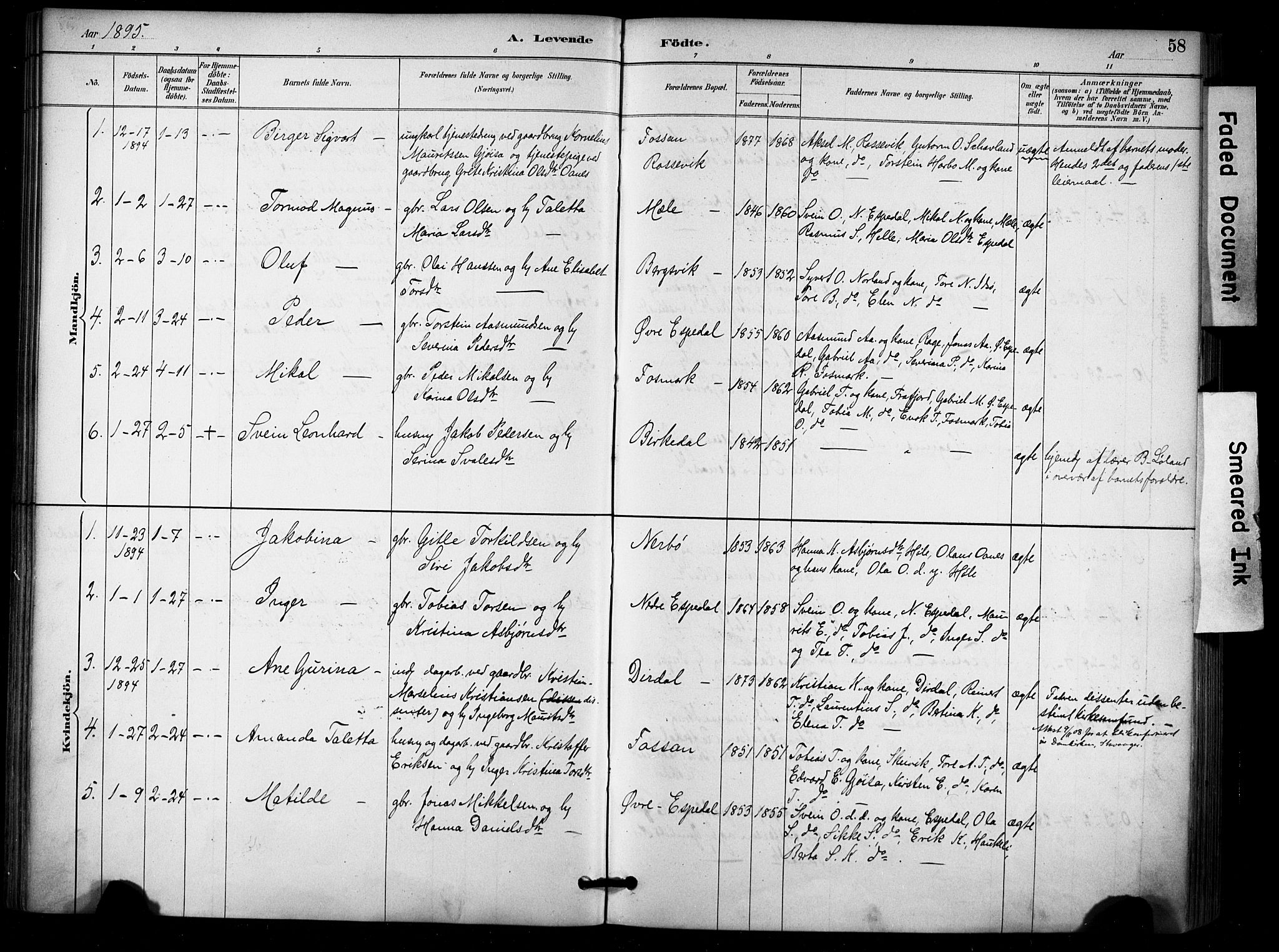 Høgsfjord sokneprestkontor, SAST/A-101624/H/Ha/Haa/L0006: Parish register (official) no. A 6, 1885-1897, p. 58