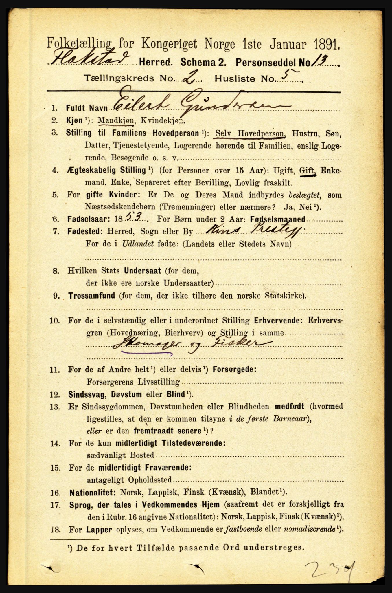 RA, 1891 census for 1859 Flakstad, 1891, p. 645