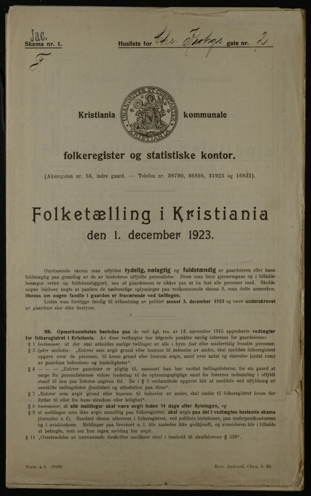 OBA, Municipal Census 1923 for Kristiania, 1923, p. 13138
