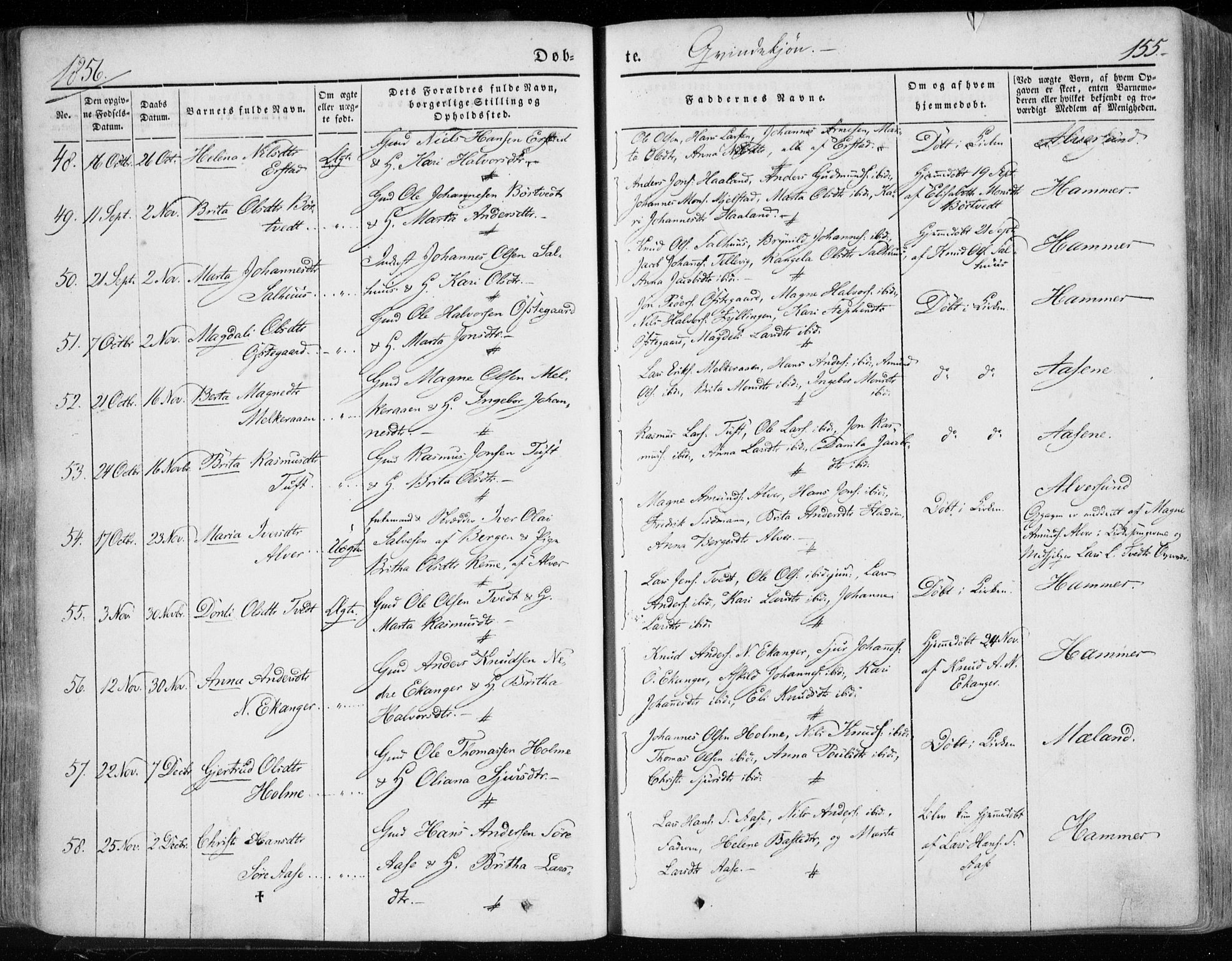 Hamre sokneprestembete, SAB/A-75501/H/Ha/Haa/Haaa/L0013: Parish register (official) no. A 13, 1846-1857, p. 155