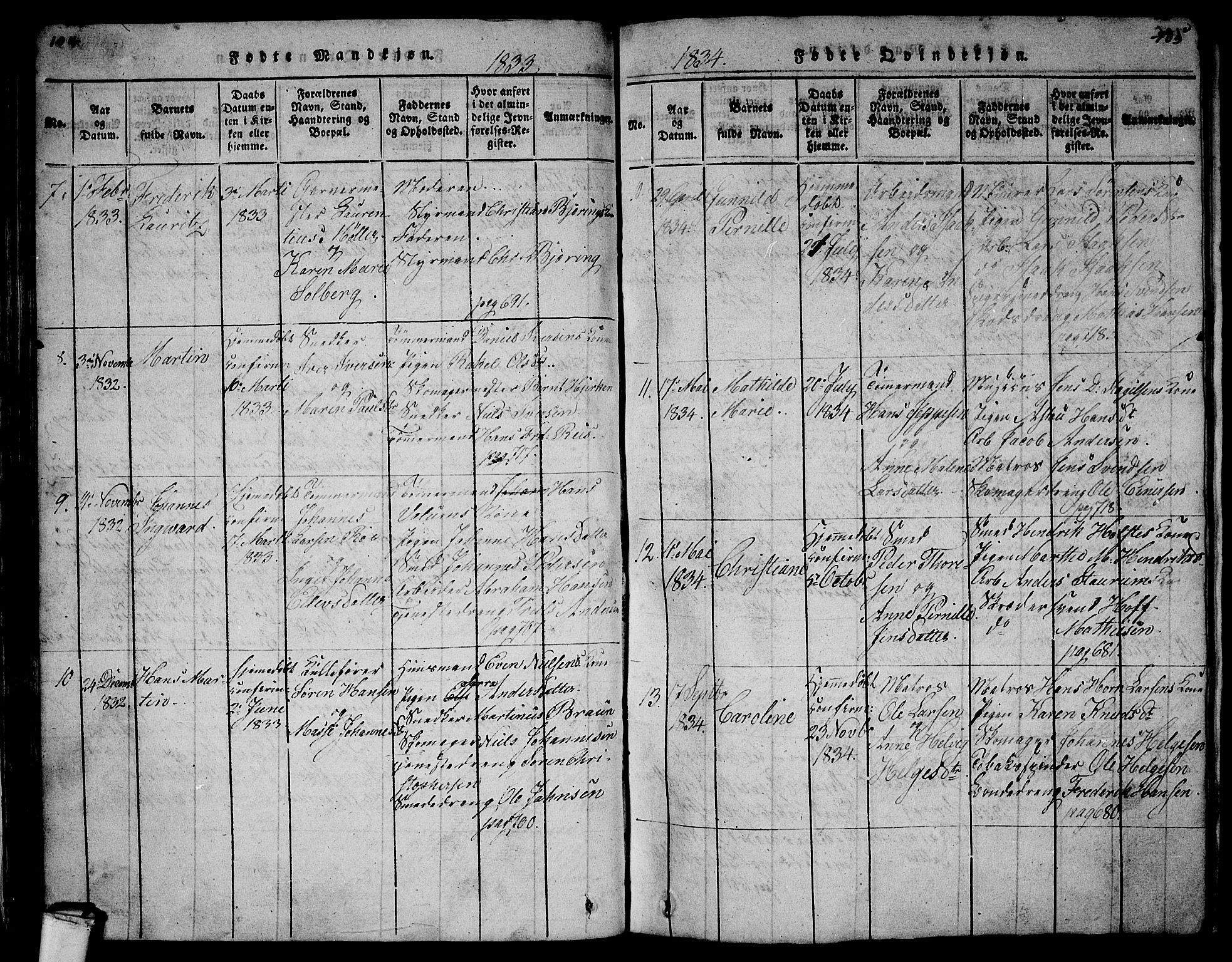 Larvik kirkebøker, AV/SAKO-A-352/G/Gb/L0001: Parish register (copy) no. II 1, 1818-1843, p. 104-105