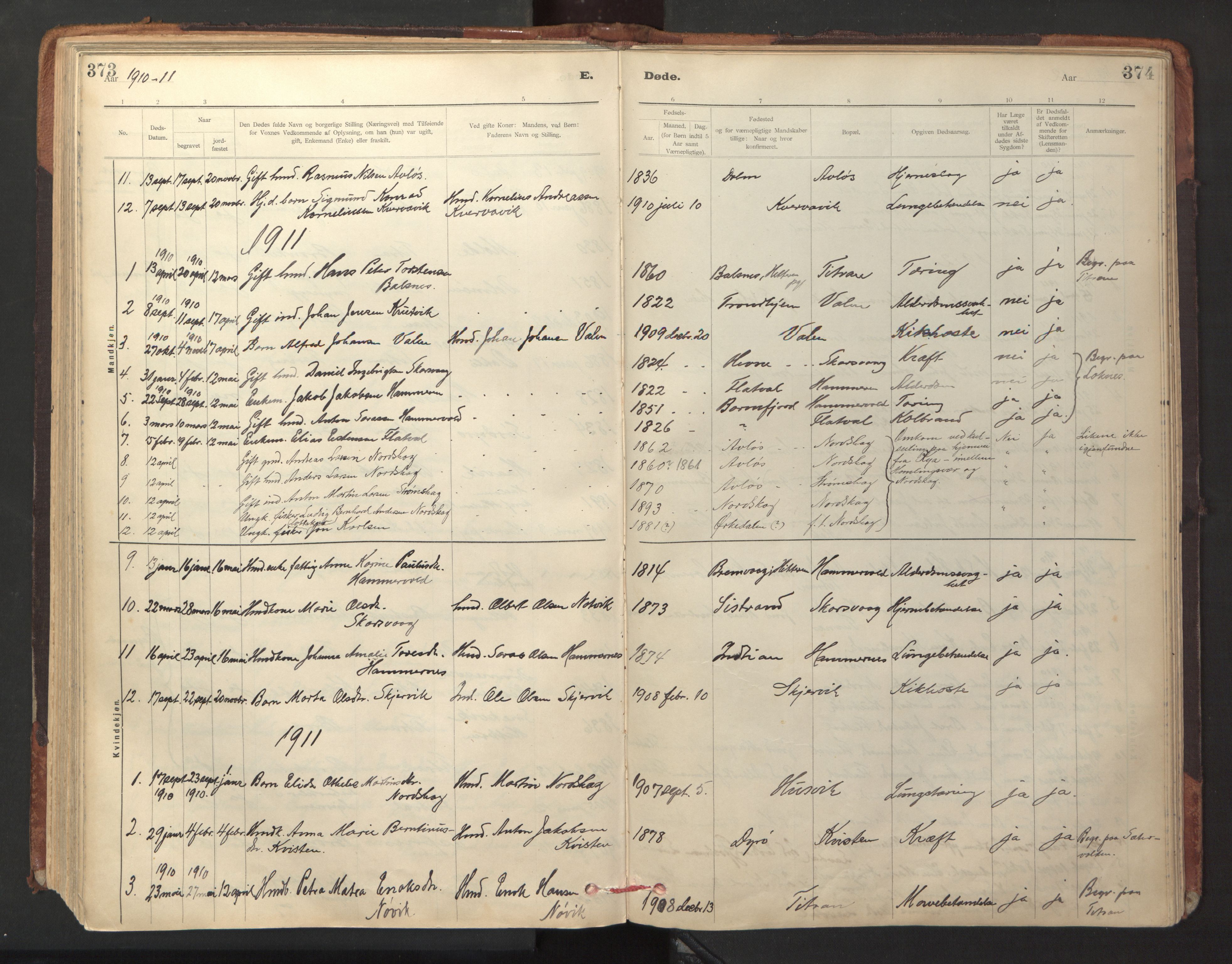 Ministerialprotokoller, klokkerbøker og fødselsregistre - Sør-Trøndelag, SAT/A-1456/641/L0596: Parish register (official) no. 641A02, 1898-1915, p. 373-374