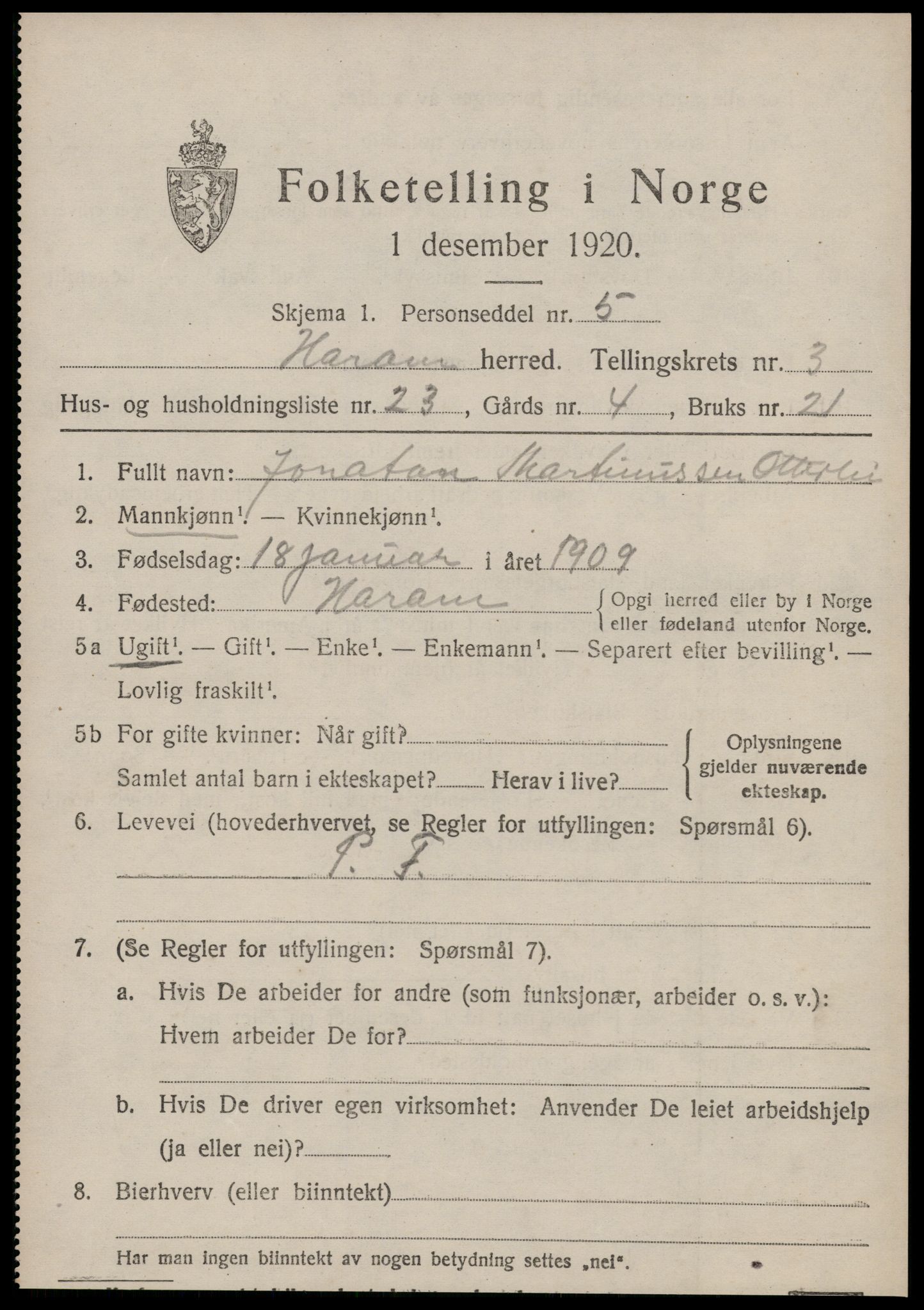 SAT, 1920 census for Haram, 1920, p. 2209