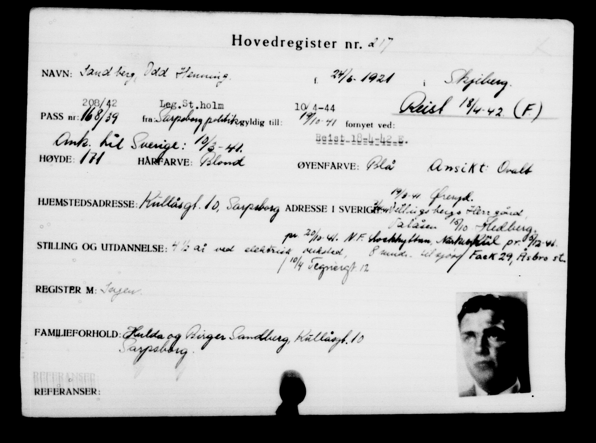 Utenriksstasjonene, Legasjonen i Stockholm, Flyktningkontoret, AV/RA-S-6753/V/Va/L0001: Kjesäterkartoteket, flyktninger med registreringsnr. 1-1000, 1940-1945, p. 352