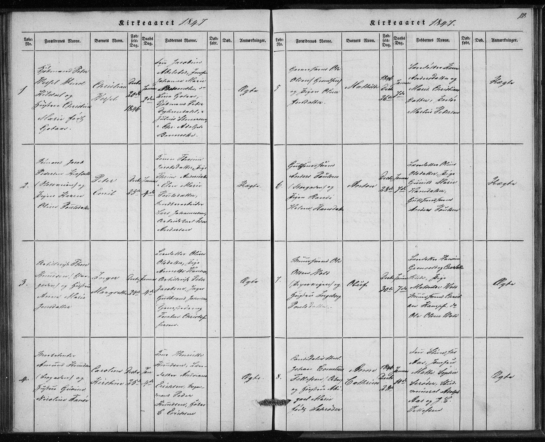 Rikshospitalet prestekontor Kirkebøker, SAO/A-10309b/K/L0001/0002: Baptism register no. 1.2, 1842-1847, p. 108