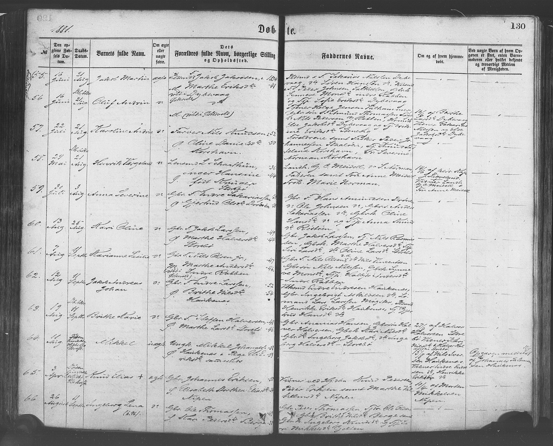 Sund sokneprestembete, AV/SAB-A-99930: Parish register (official) no. A 15, 1867-1881, p. 130