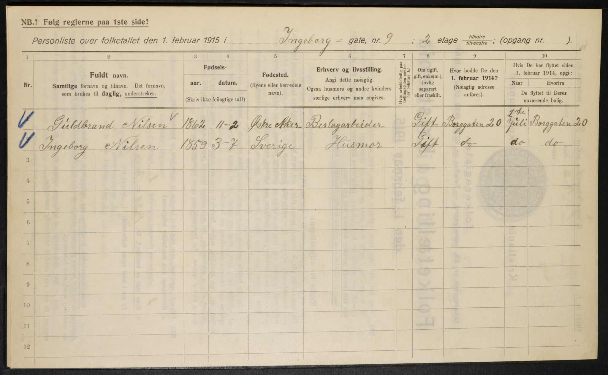 OBA, Municipal Census 1915 for Kristiania, 1915, p. 43287