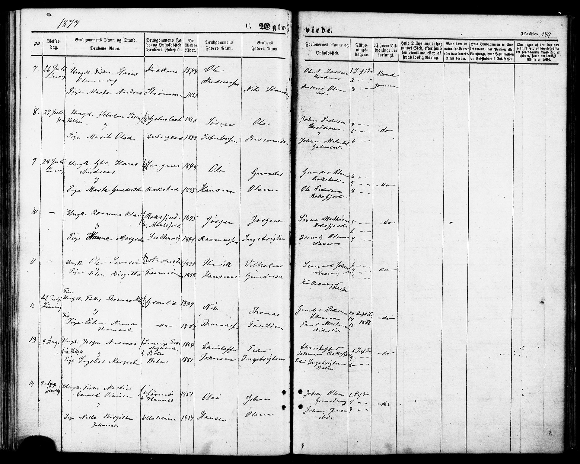 Lenvik sokneprestembete, SATØ/S-1310/H/Ha/Haa/L0010kirke: Parish register (official) no. 10, 1873-1880, p. 149