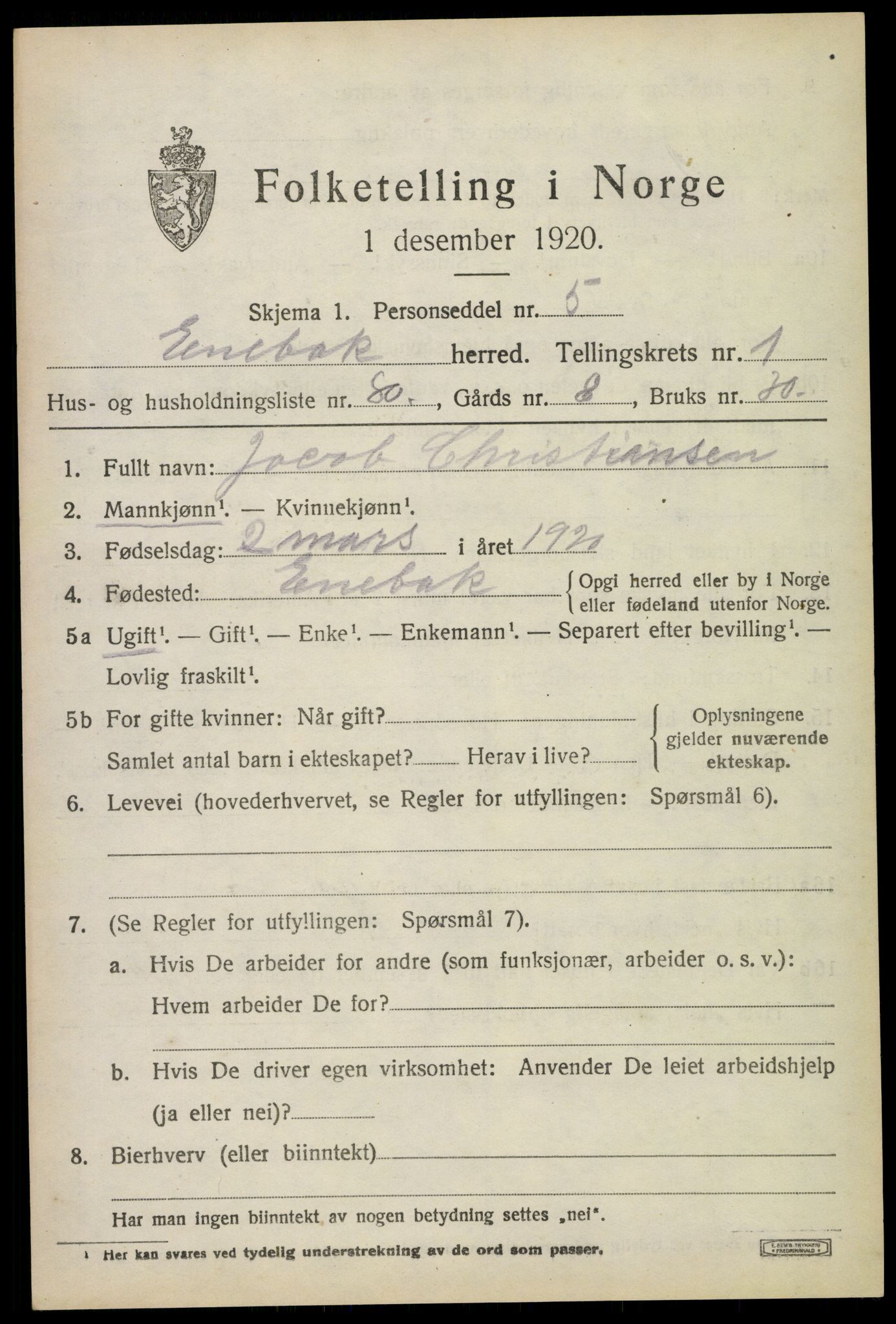 SAO, 1920 census for Enebakk, 1920, p. 2063