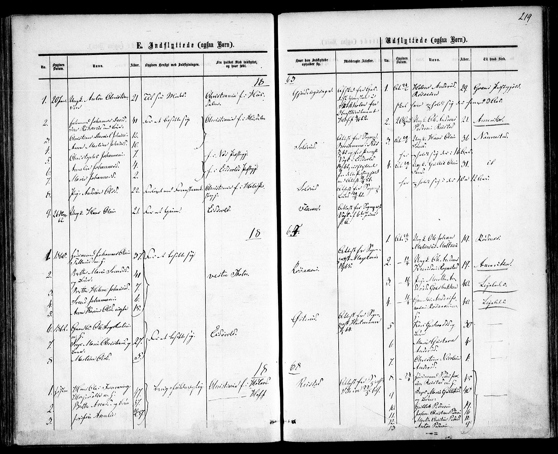 Hurdal prestekontor Kirkebøker, SAO/A-10889/F/Fa/L0006: Parish register (official) no. I 6, 1860-1877, p. 219