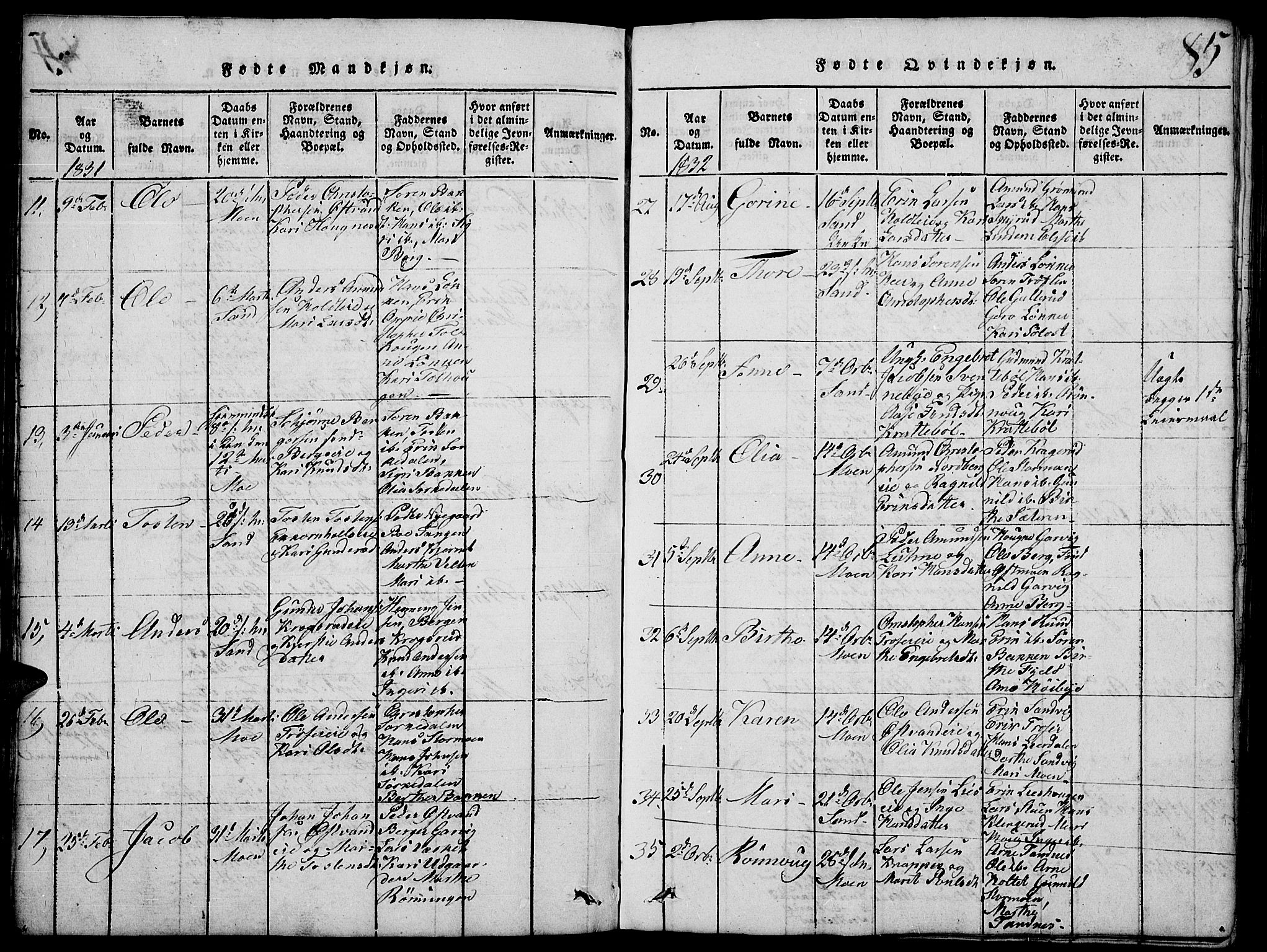 Nord-Odal prestekontor, AV/SAH-PREST-032/H/Ha/Hab/L0001: Parish register (copy) no. 1, 1819-1838, p. 85