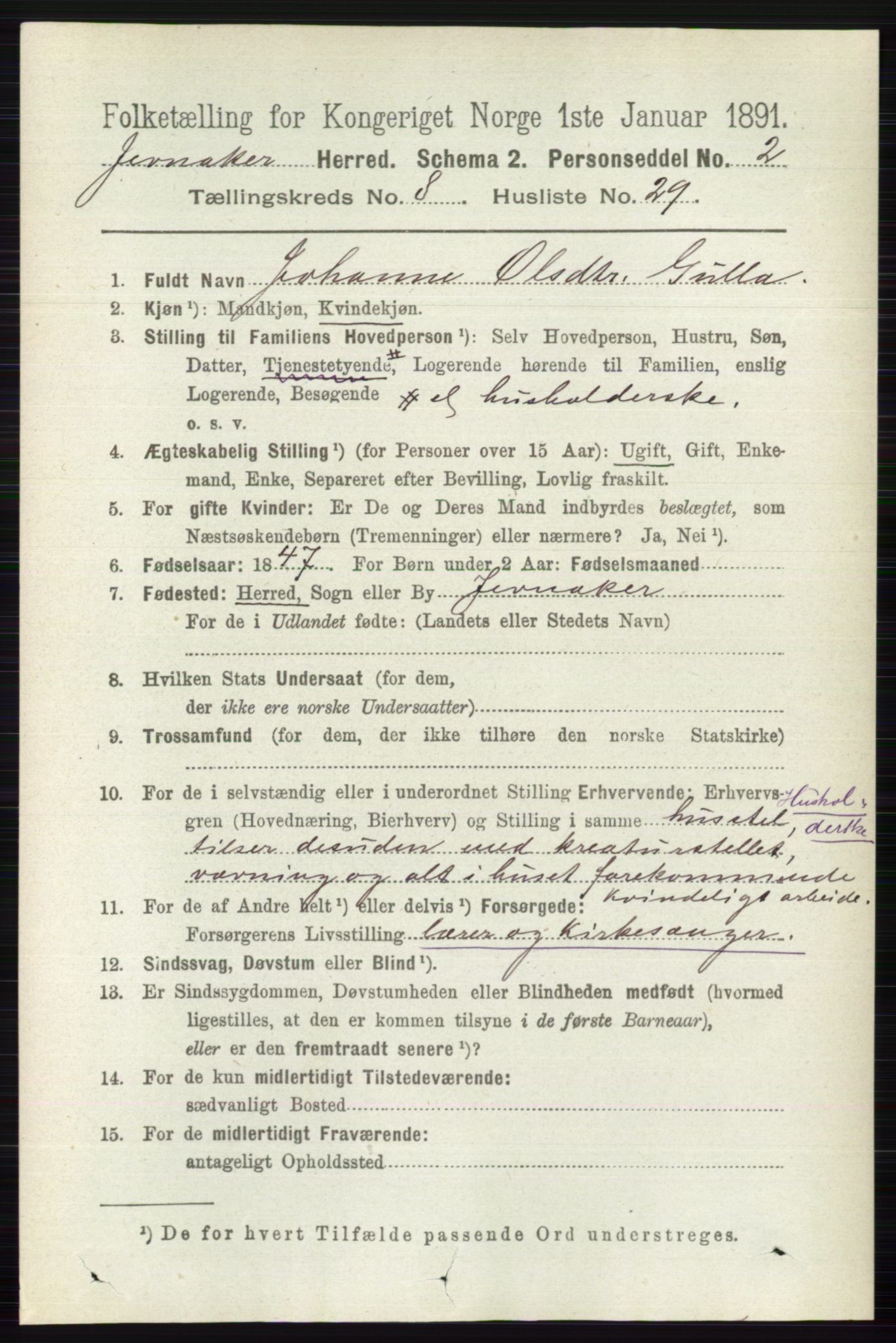 RA, 1891 census for 0532 Jevnaker, 1891, p. 4503