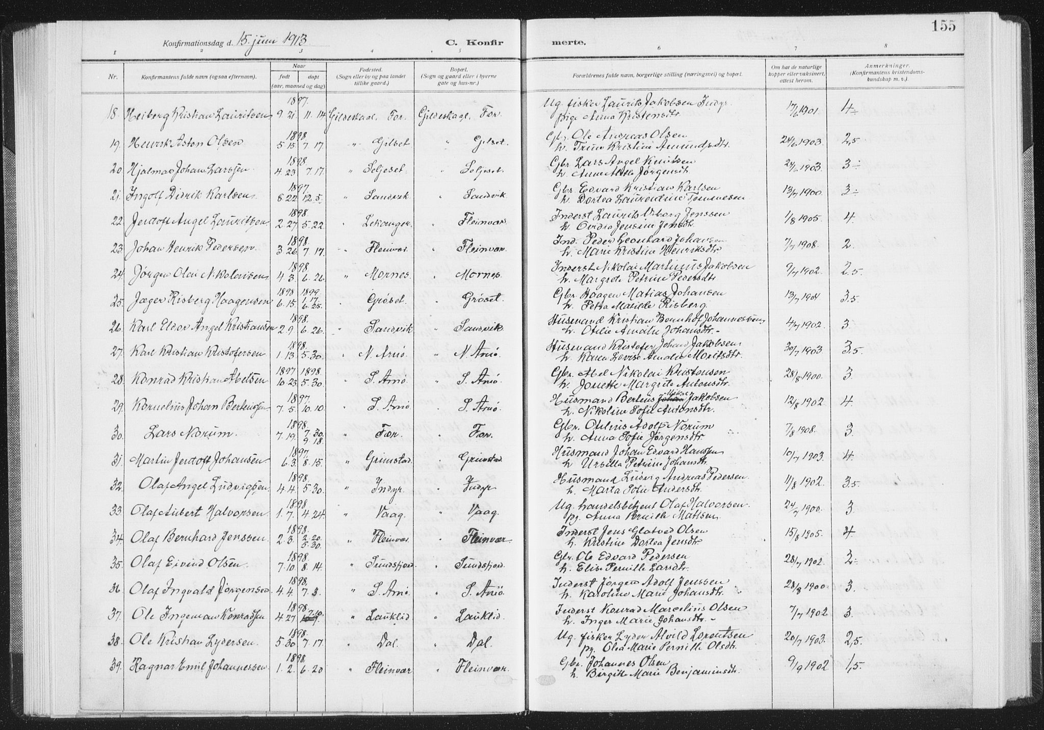 Ministerialprotokoller, klokkerbøker og fødselsregistre - Nordland, SAT/A-1459/805/L0104: Parish register (official) no. 805A09, 1909-1926, p. 155