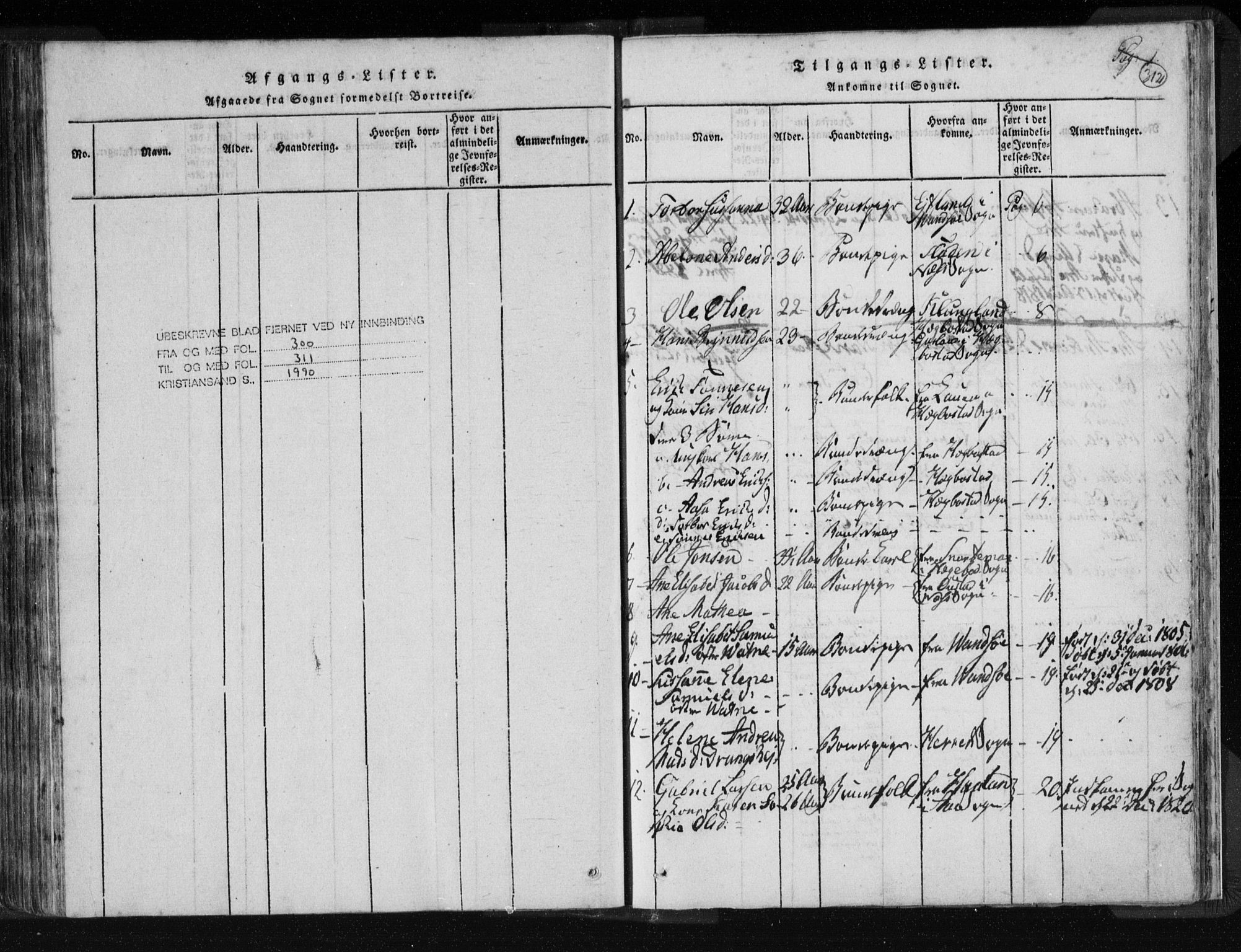 Kvinesdal sokneprestkontor, SAK/1111-0026/F/Fa/Fab/L0003: Parish register (official) no. A 3, 1815-1829, p. 312