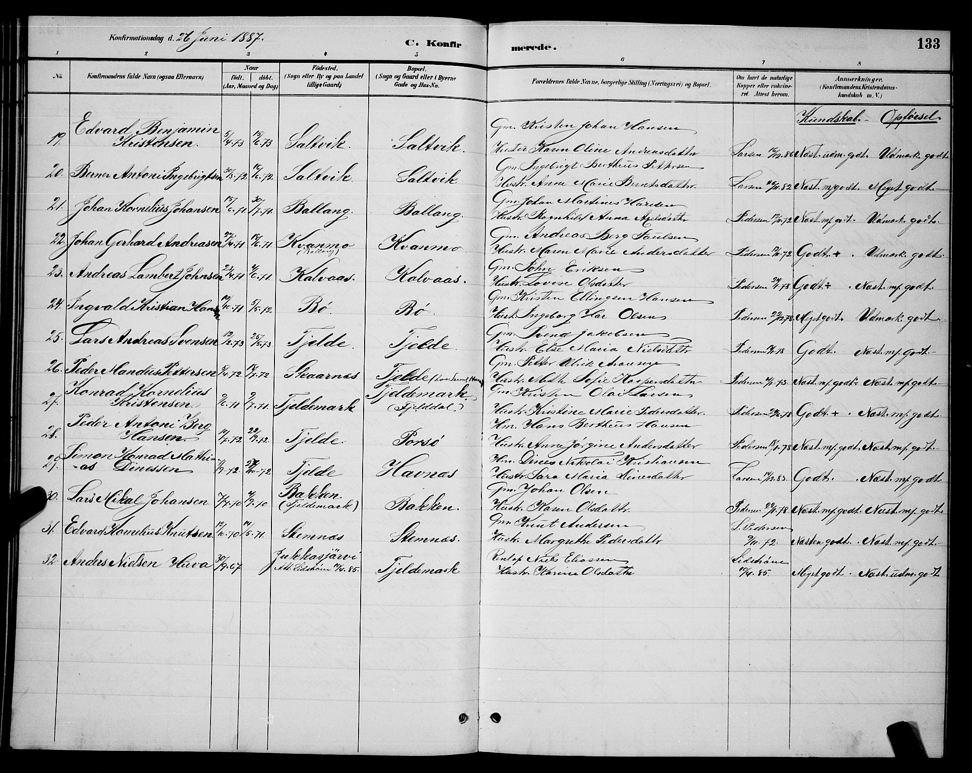 Ministerialprotokoller, klokkerbøker og fødselsregistre - Nordland, AV/SAT-A-1459/863/L0914: Parish register (copy) no. 863C04, 1886-1897, p. 133