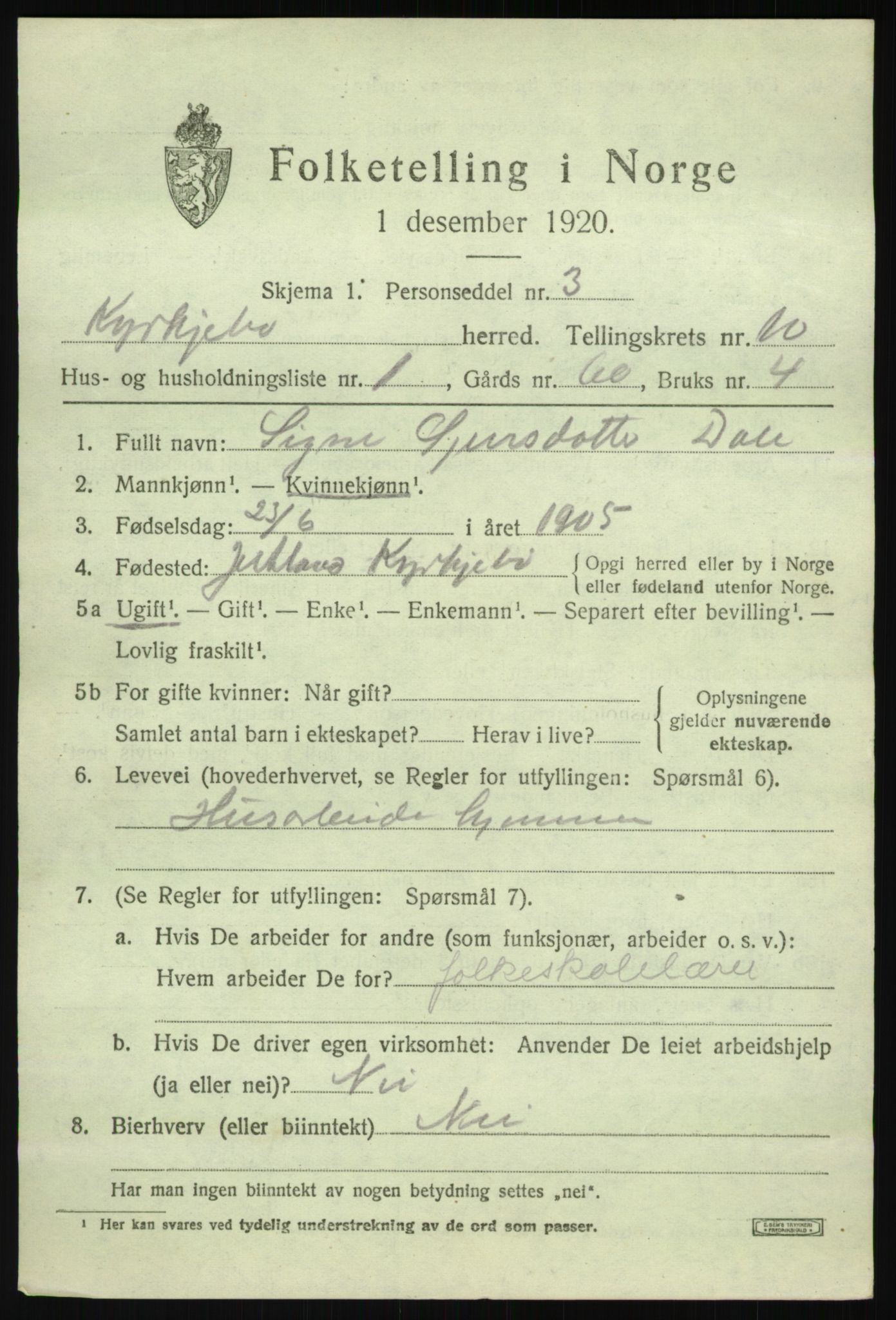 SAB, 1920 census for Kyrkjebø, 1920, p. 5451