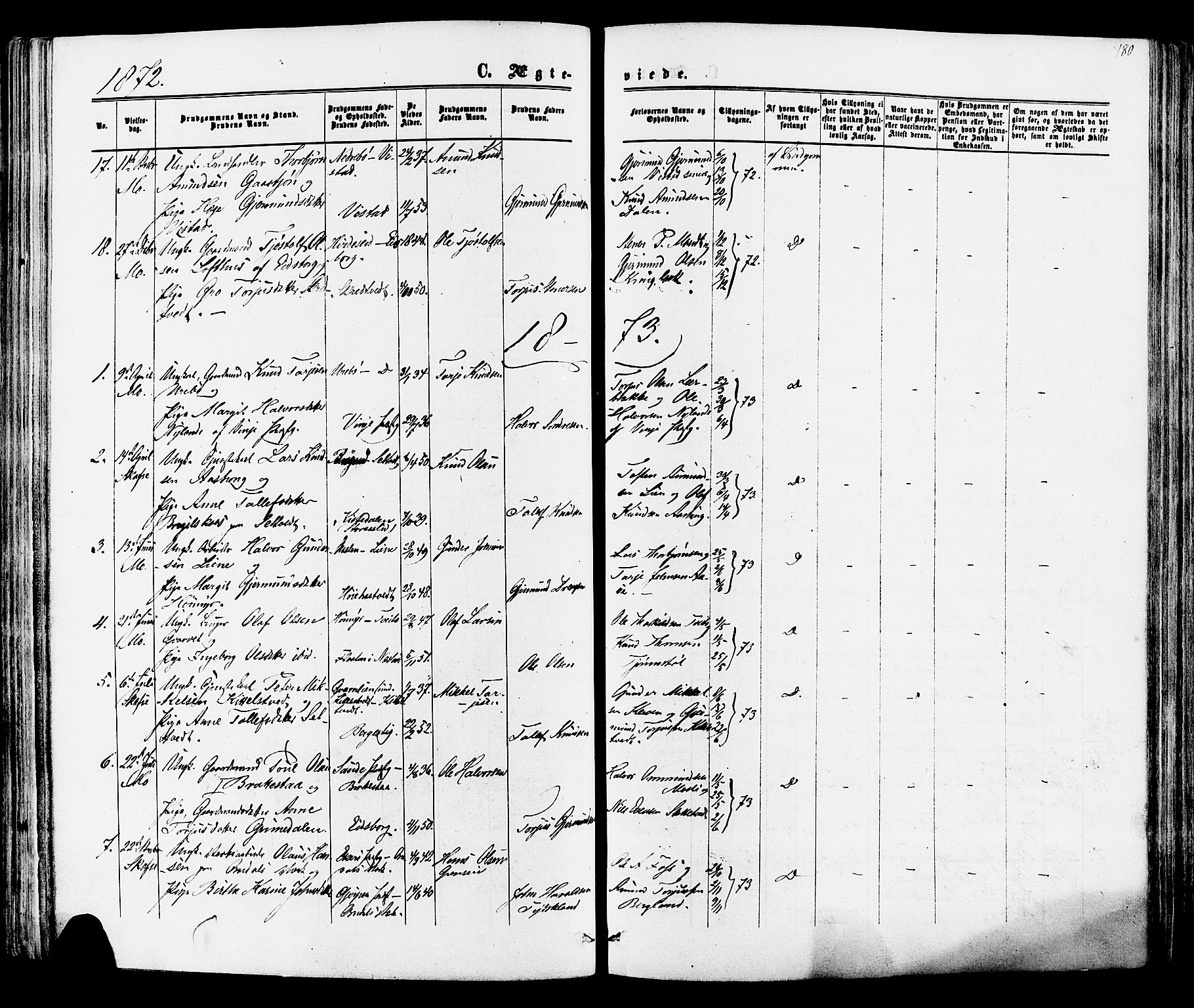 Mo kirkebøker, SAKO/A-286/F/Fa/L0006: Parish register (official) no. I 6, 1865-1885, p. 180