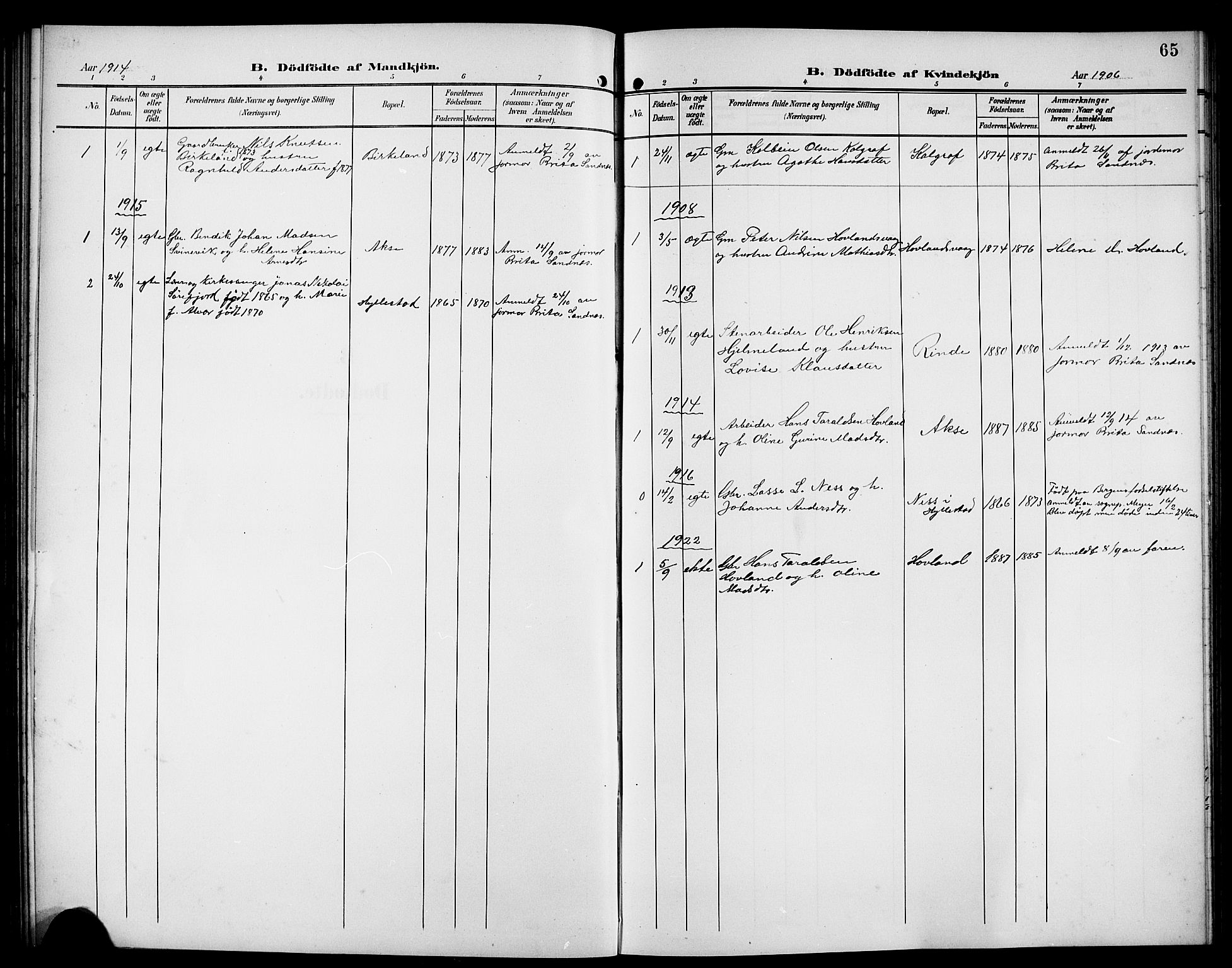 Hyllestad sokneprestembete, AV/SAB-A-80401: Parish register (copy) no. A 3, 1906-1925, p. 65