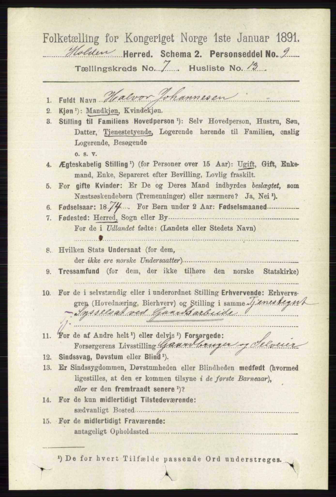 RA, 1891 census for 0819 Holla, 1891, p. 3355