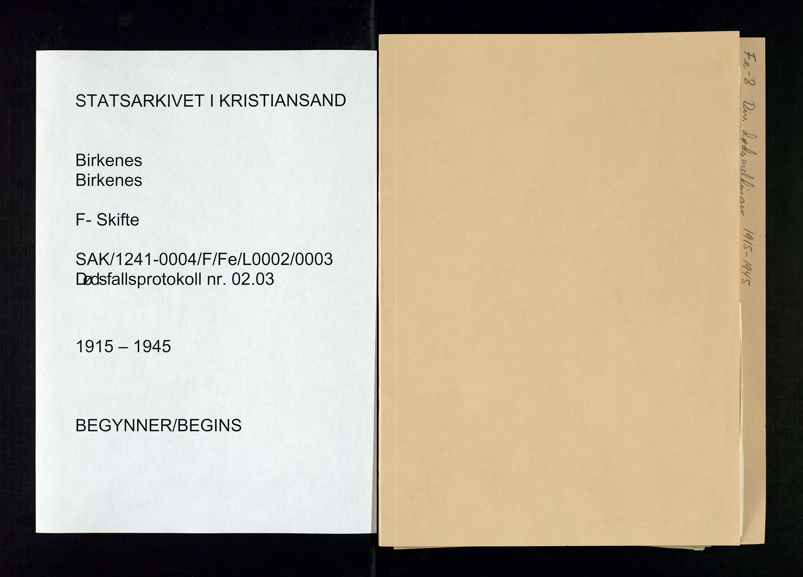 Birkenes lensmannskontor, SAK/1241-0004/F/Fe/L0002/0003: Dødsfall / Dødsfallsmeldinger, 1915-1945