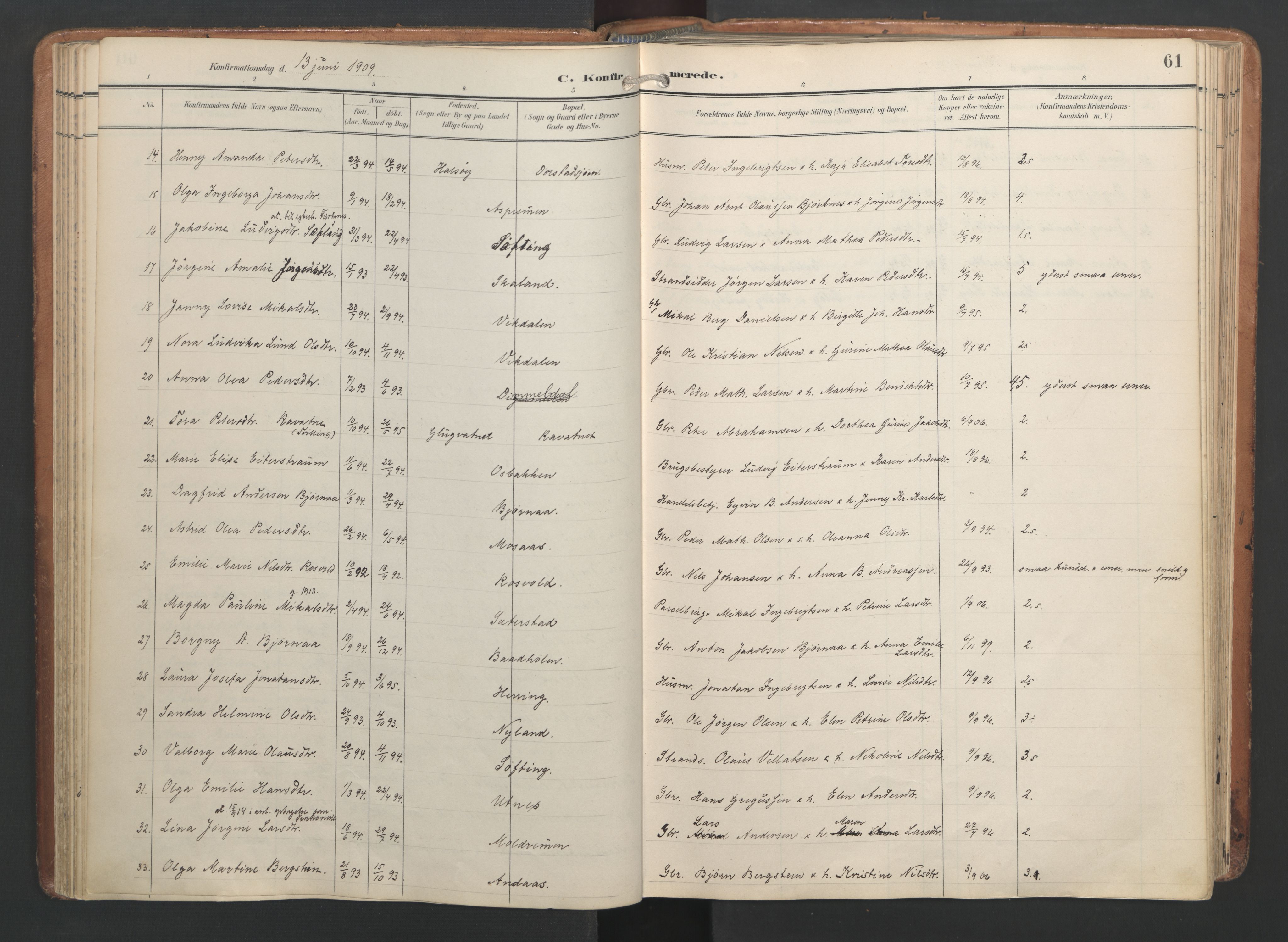 Ministerialprotokoller, klokkerbøker og fødselsregistre - Nordland, AV/SAT-A-1459/820/L0298: Parish register (official) no. 820A19, 1897-1915, p. 61