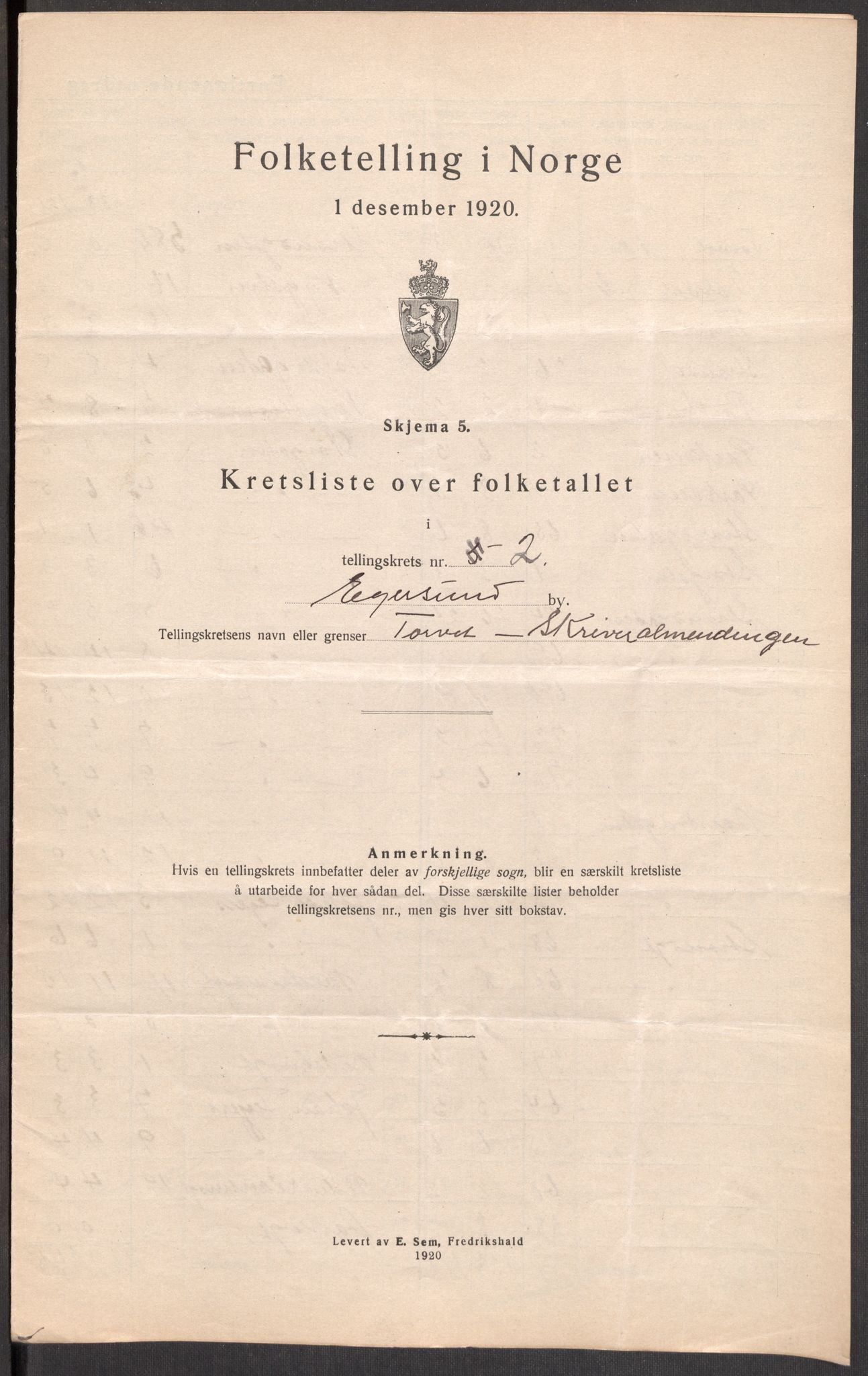 SAST, 1920 census for Egersund town, 1920, p. 10