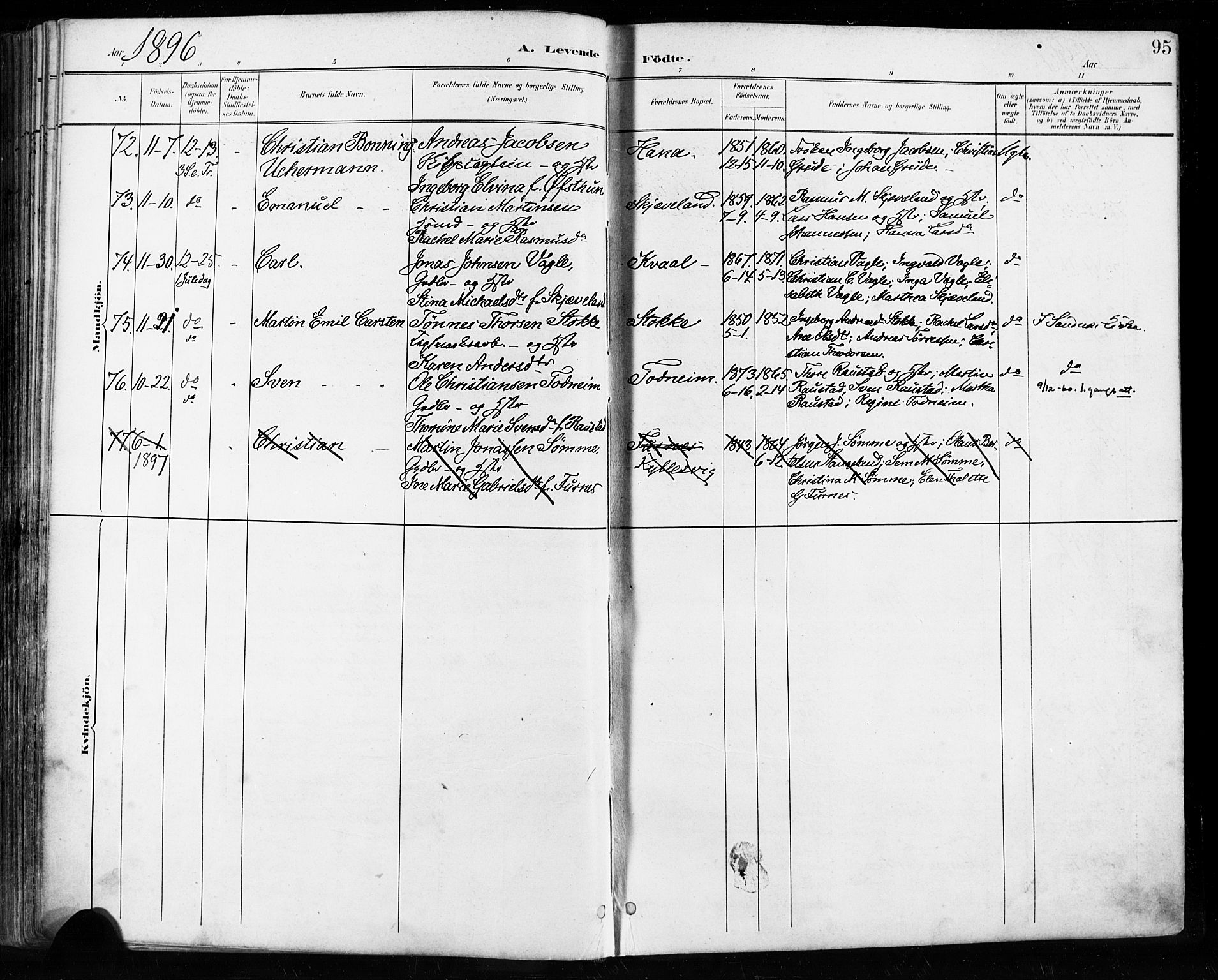 Høyland sokneprestkontor, SAST/A-101799/001/30BA/L0013: Parish register (official) no. A 13.1, 1889-1898, p. 95