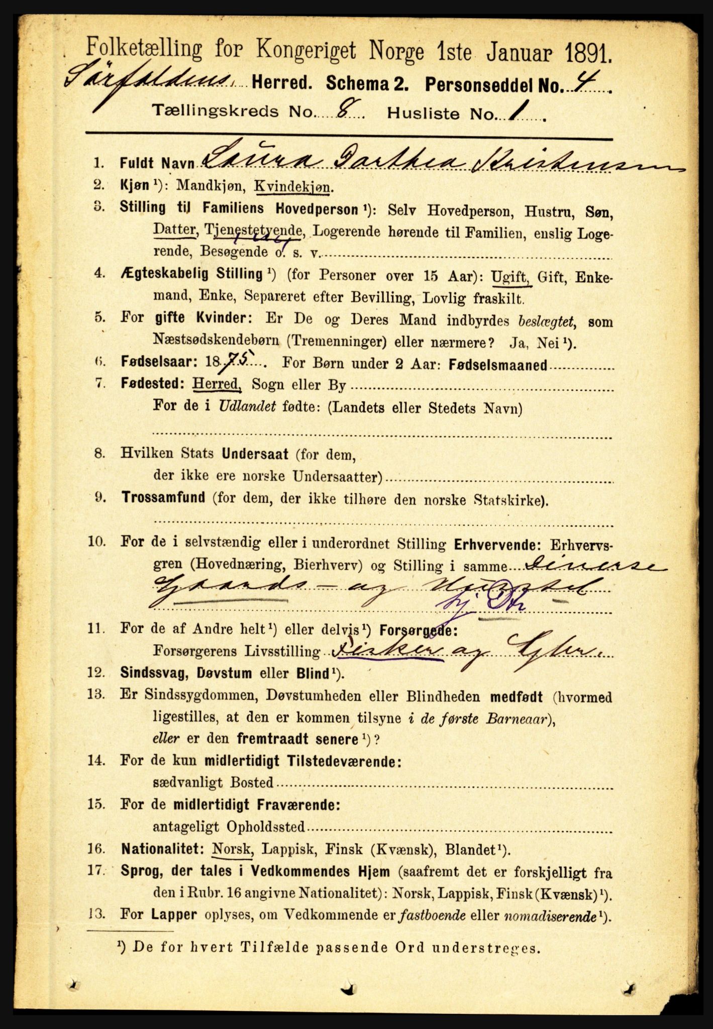 RA, 1891 census for 1845 Sørfold, 1891, p. 2556