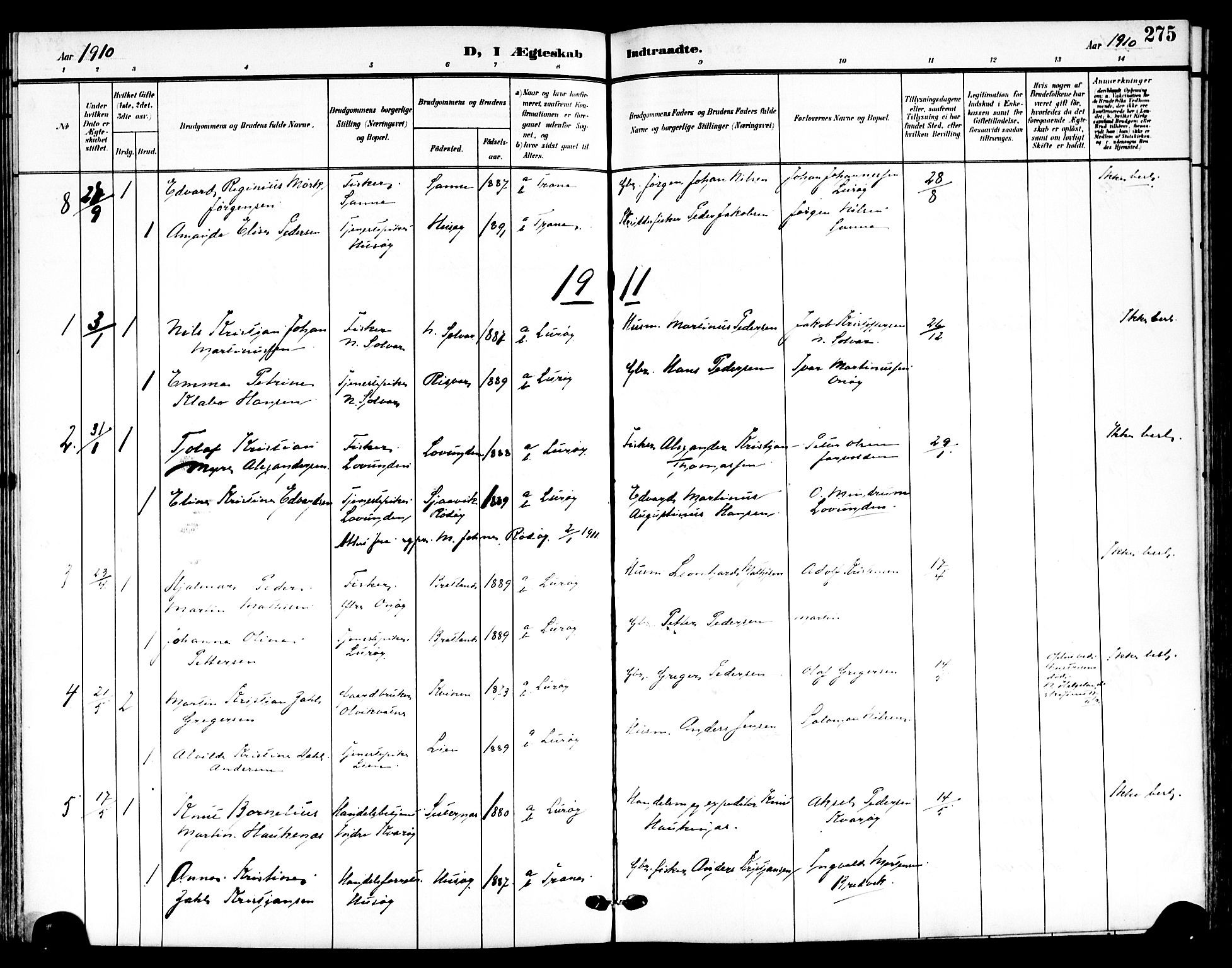 Ministerialprotokoller, klokkerbøker og fødselsregistre - Nordland, SAT/A-1459/839/L0569: Parish register (official) no. 839A06, 1903-1922, p. 275