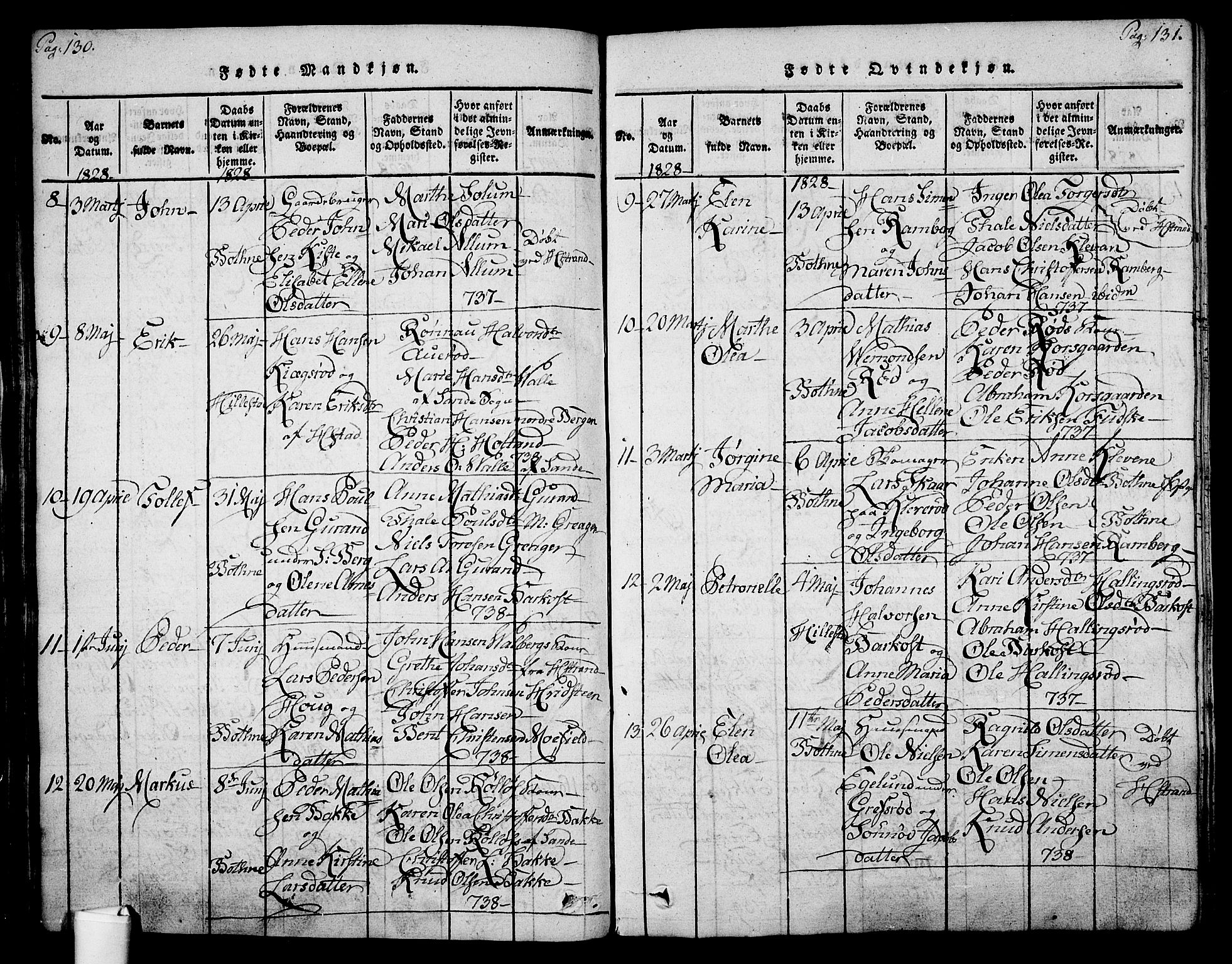 Botne kirkebøker, AV/SAKO-A-340/F/Fa/L0005: Parish register (official) no. I 5, 1814-1836, p. 130-131