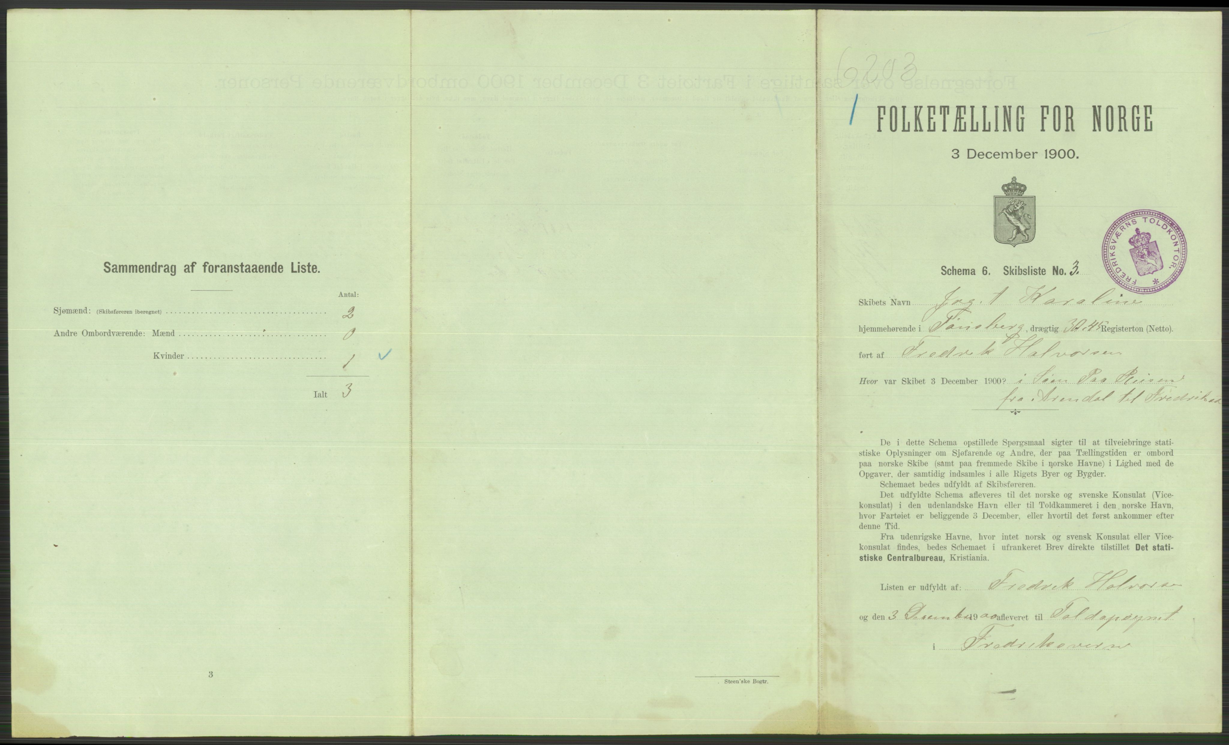 RA, 1900 Census - ship lists from ships in Norwegian harbours, harbours abroad and at sea, 1900, p. 511