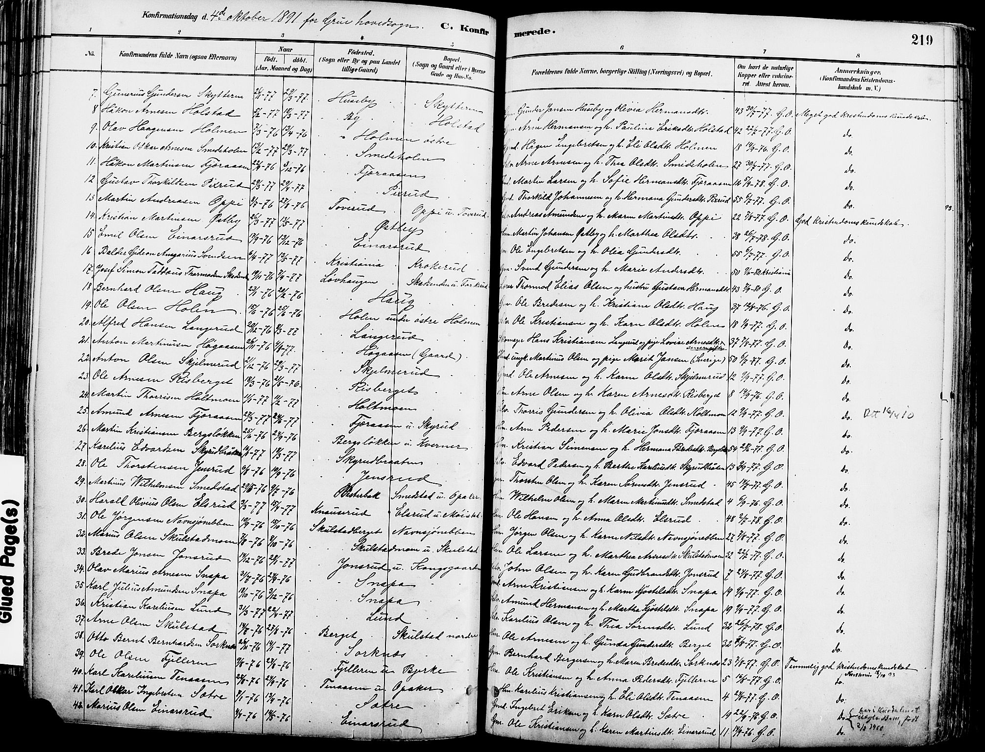 Grue prestekontor, SAH/PREST-036/H/Ha/Haa/L0012: Parish register (official) no. 12, 1881-1897, p. 219