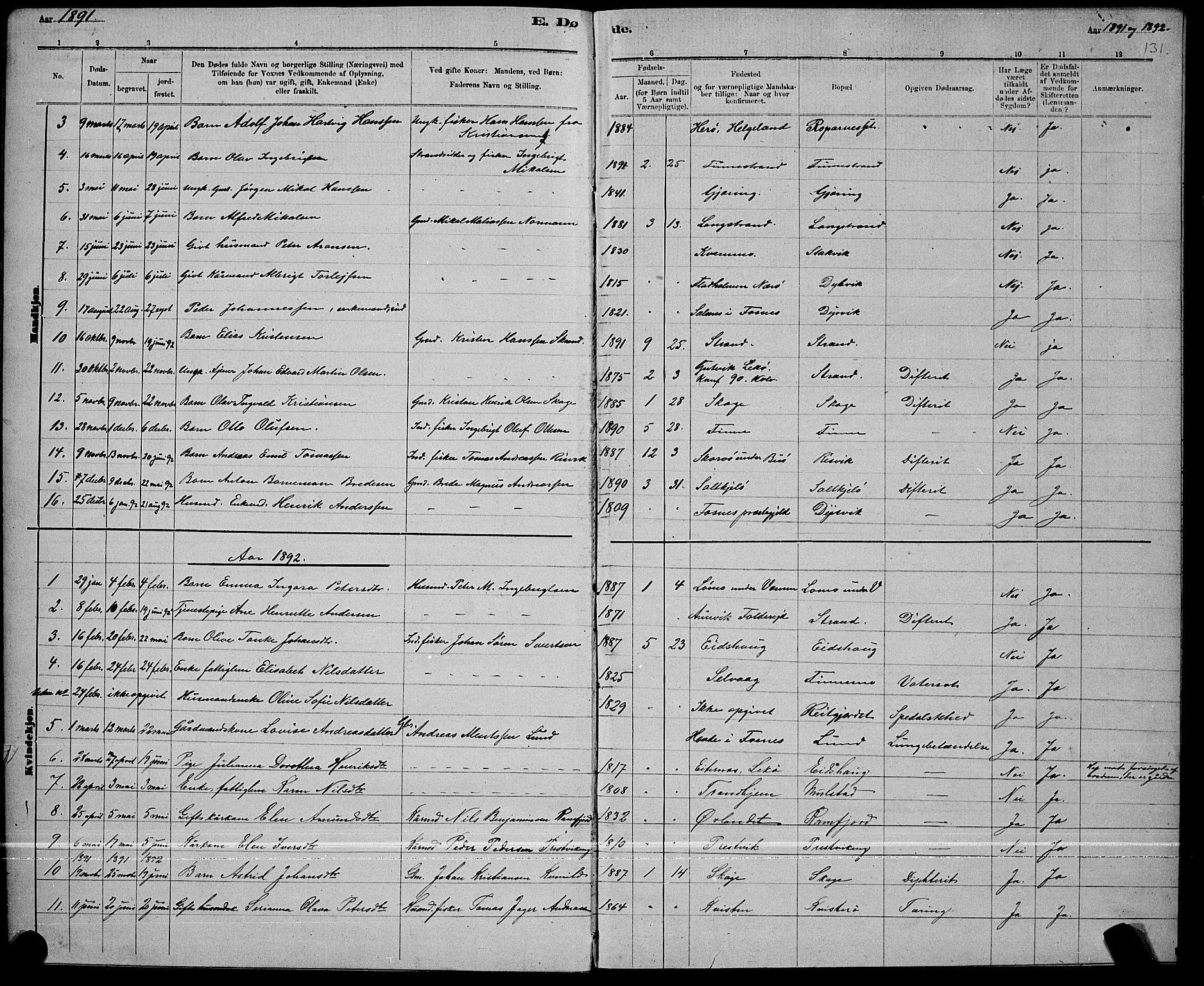 Ministerialprotokoller, klokkerbøker og fødselsregistre - Nord-Trøndelag, SAT/A-1458/780/L0651: Parish register (copy) no. 780C03, 1884-1898, p. 131