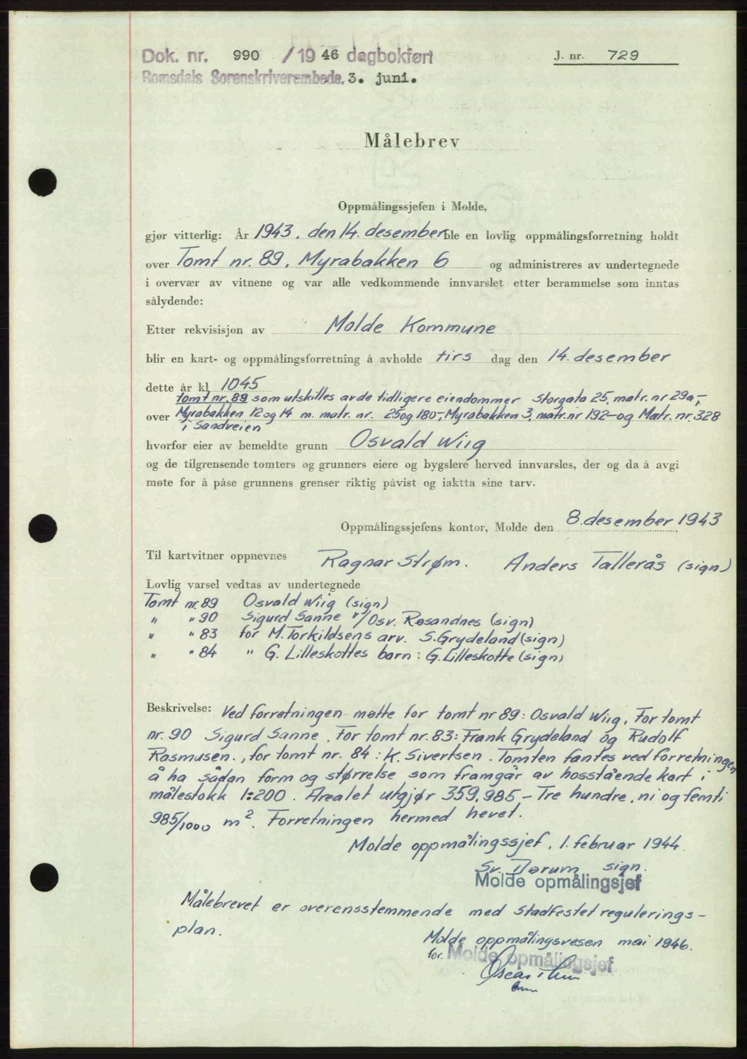 Romsdal sorenskriveri, AV/SAT-A-4149/1/2/2C: Mortgage book no. A20, 1946-1946, Diary no: : 990/1946