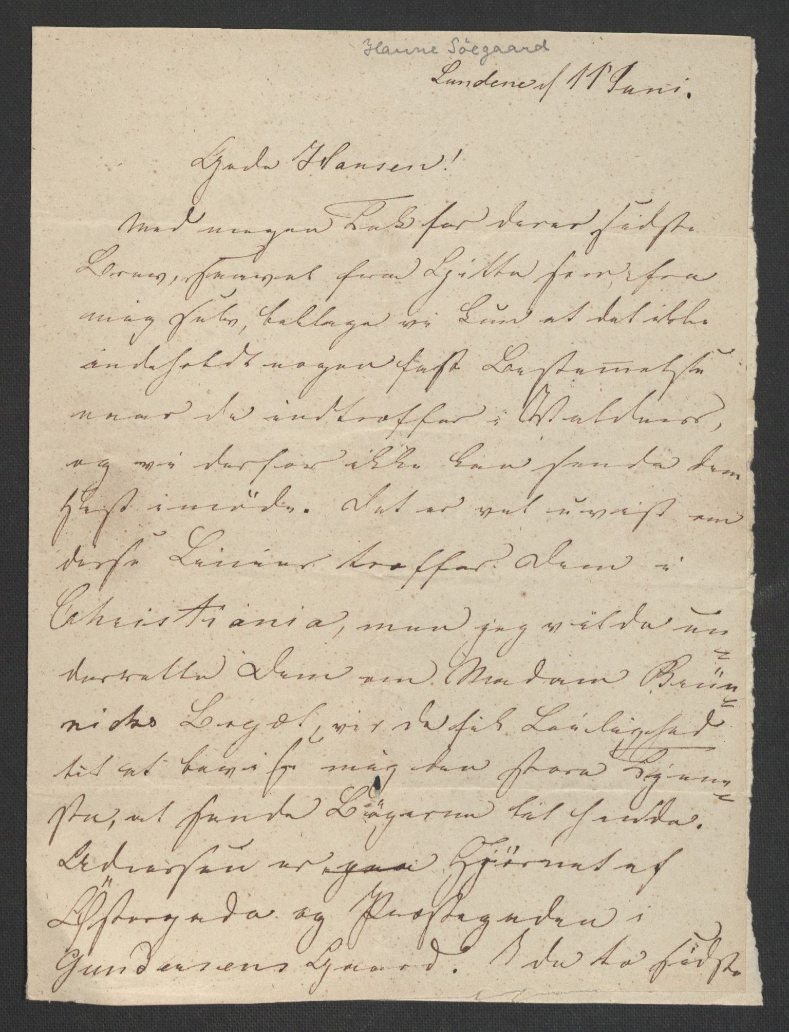 Botten-Hansen, Paul, AV/RA-PA-0017/F/L0001: Brev til Botten-Hansen, avsendere ordnet etter alfabetisk rekkefølge fra A-Ø, 1846-1866, p. 459