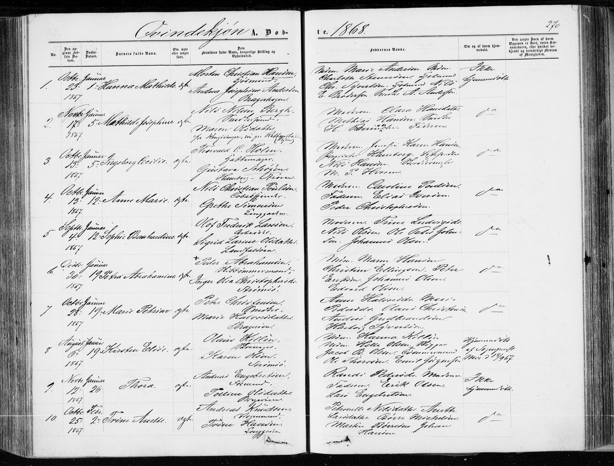 Bragernes kirkebøker, SAKO/A-6/F/Fb/L0003: Parish register (official) no. II 3, 1860-1868, p. 270