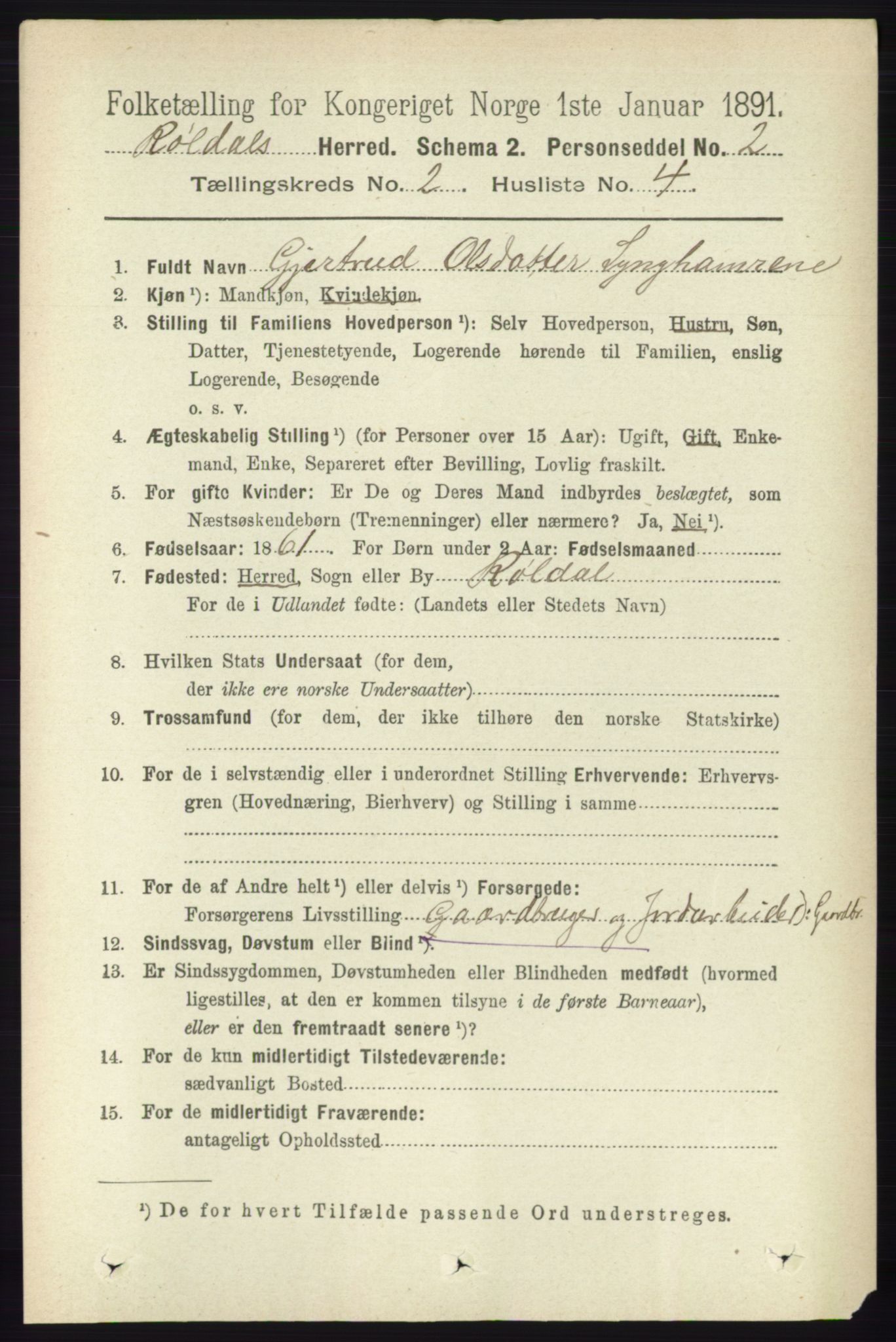 RA, 1891 census for 1229 Røldal, 1891, p. 543